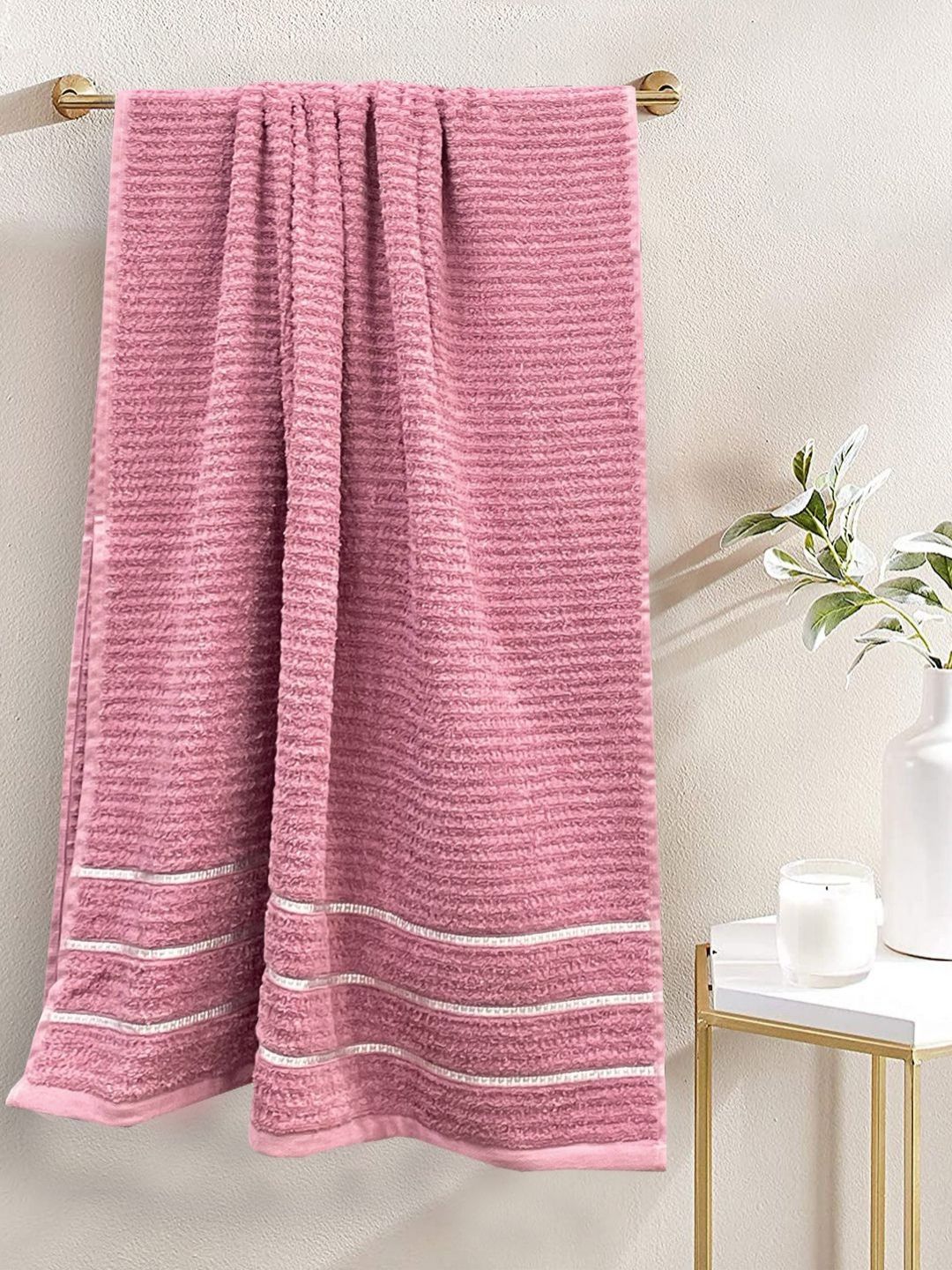 BIANCA Pink & White Cotton 500 GSM Bath Towel