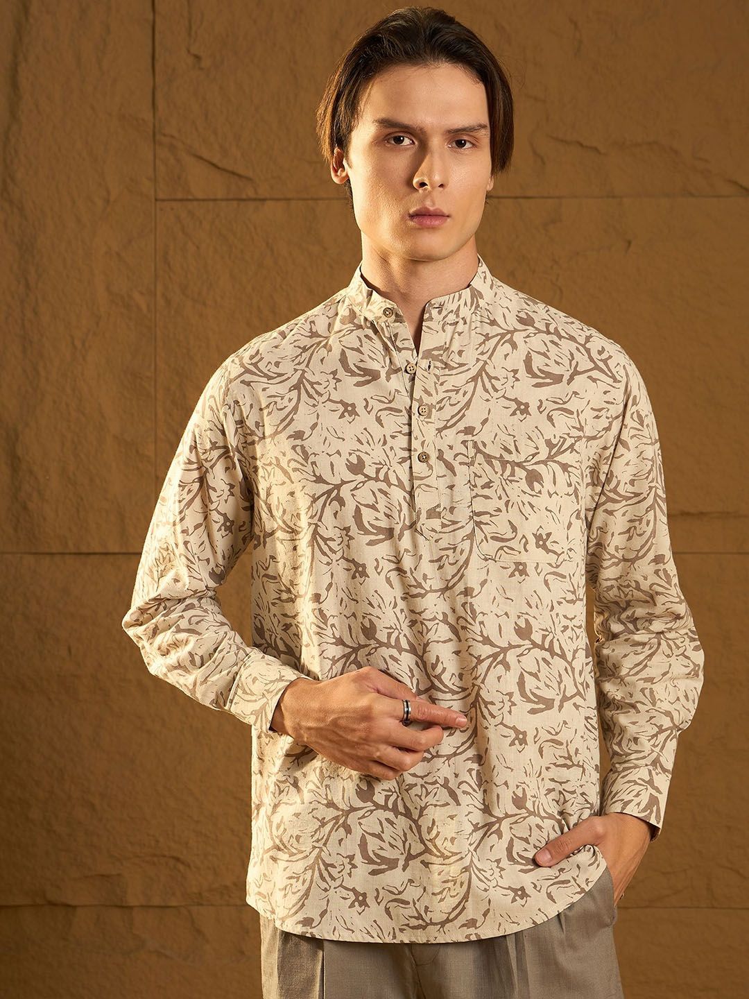 DENNISON Men Pure Cotton Floral Printed Short Casual Kurta