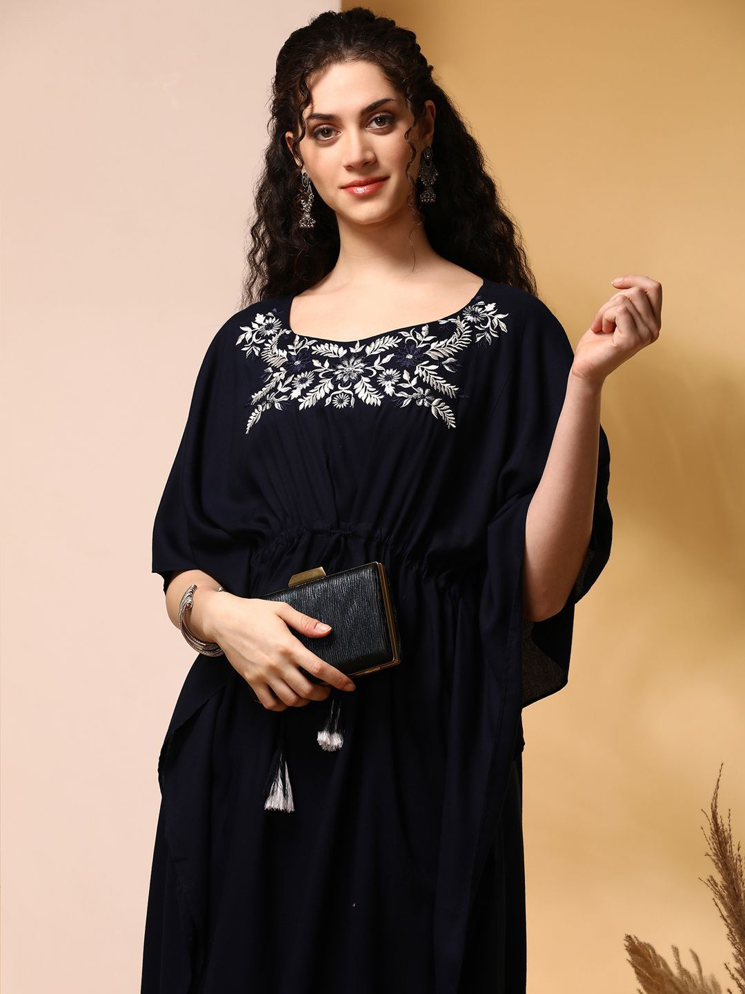 Anouk Floral Embroidered Round Neck Short Sleeves Kaftan Kurta
