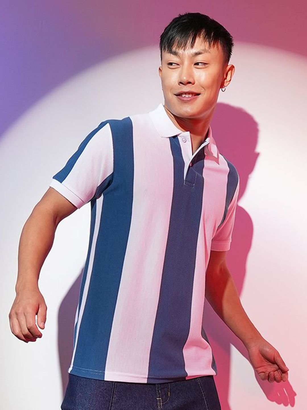 CAHOOT Men Striped Polo Collar Cotton T-shirt