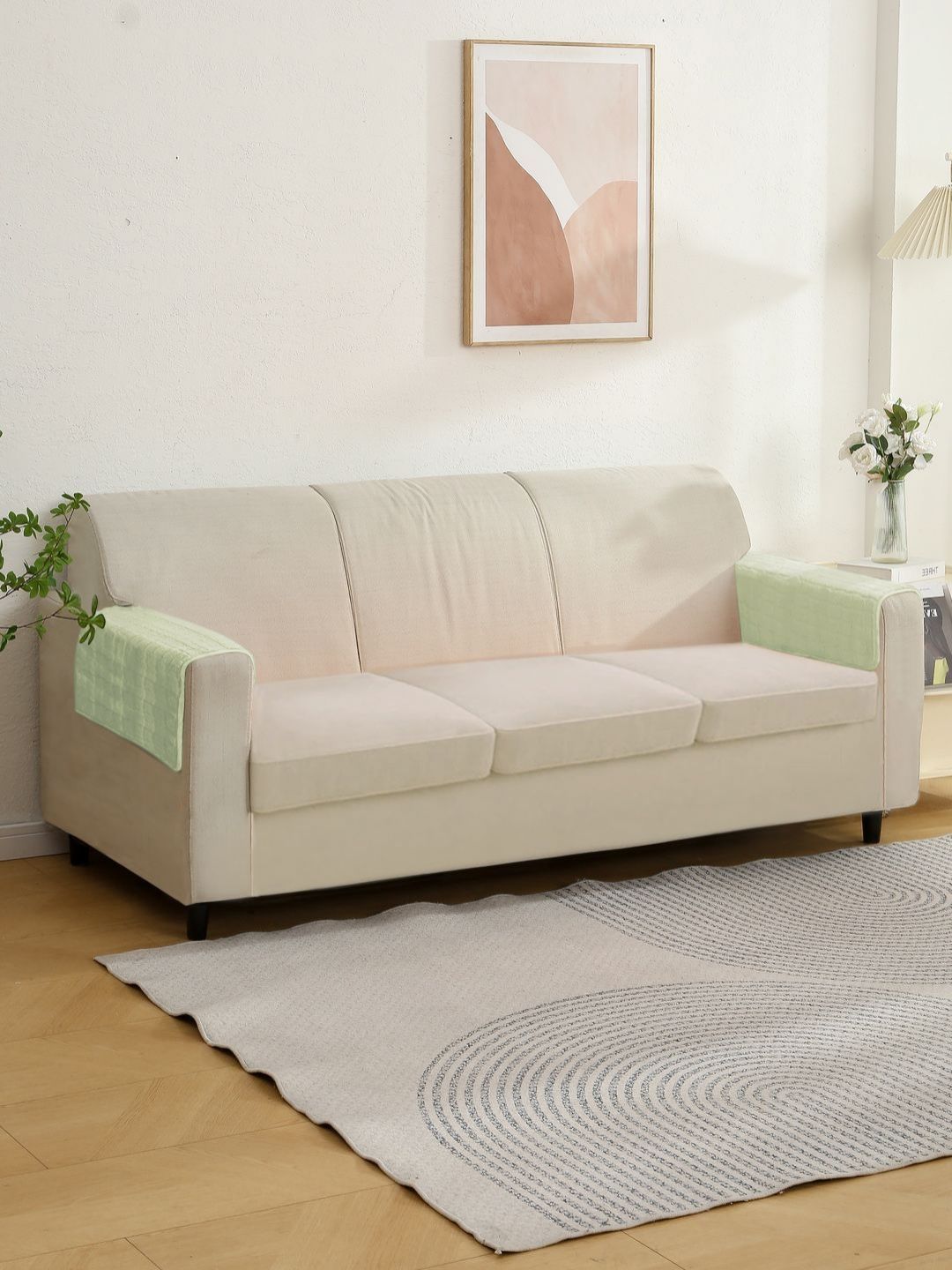 HOKIPO Luxury Plush Geometric Washable 2PC Straight 3 Seater Arm Rest Cover-19x23In