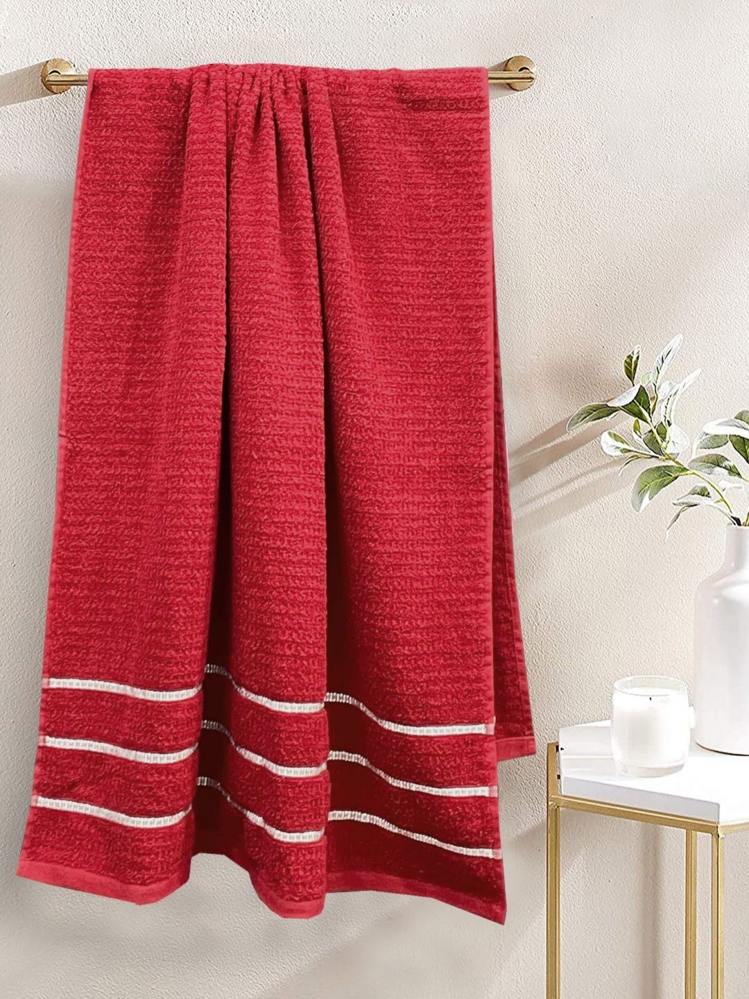 BIANCA Red & Silver-Toned Cotton 500 GSM Bath Towel