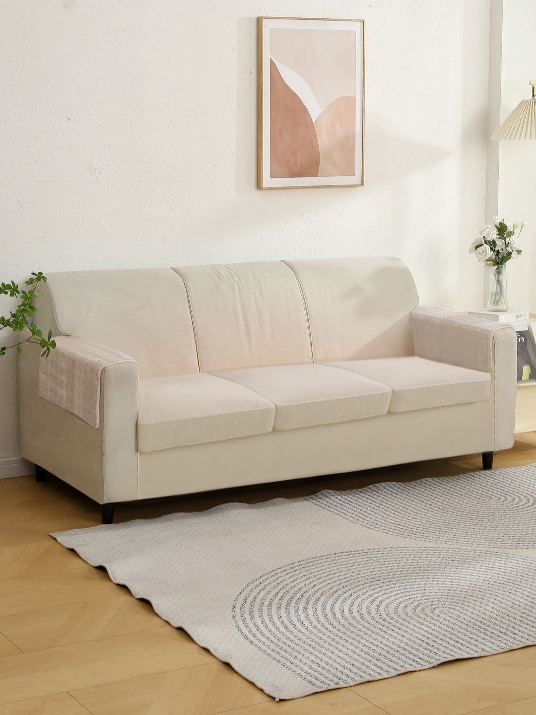 HOKIPO Beige 2 Pieces Plush Sofa Armrest Cover