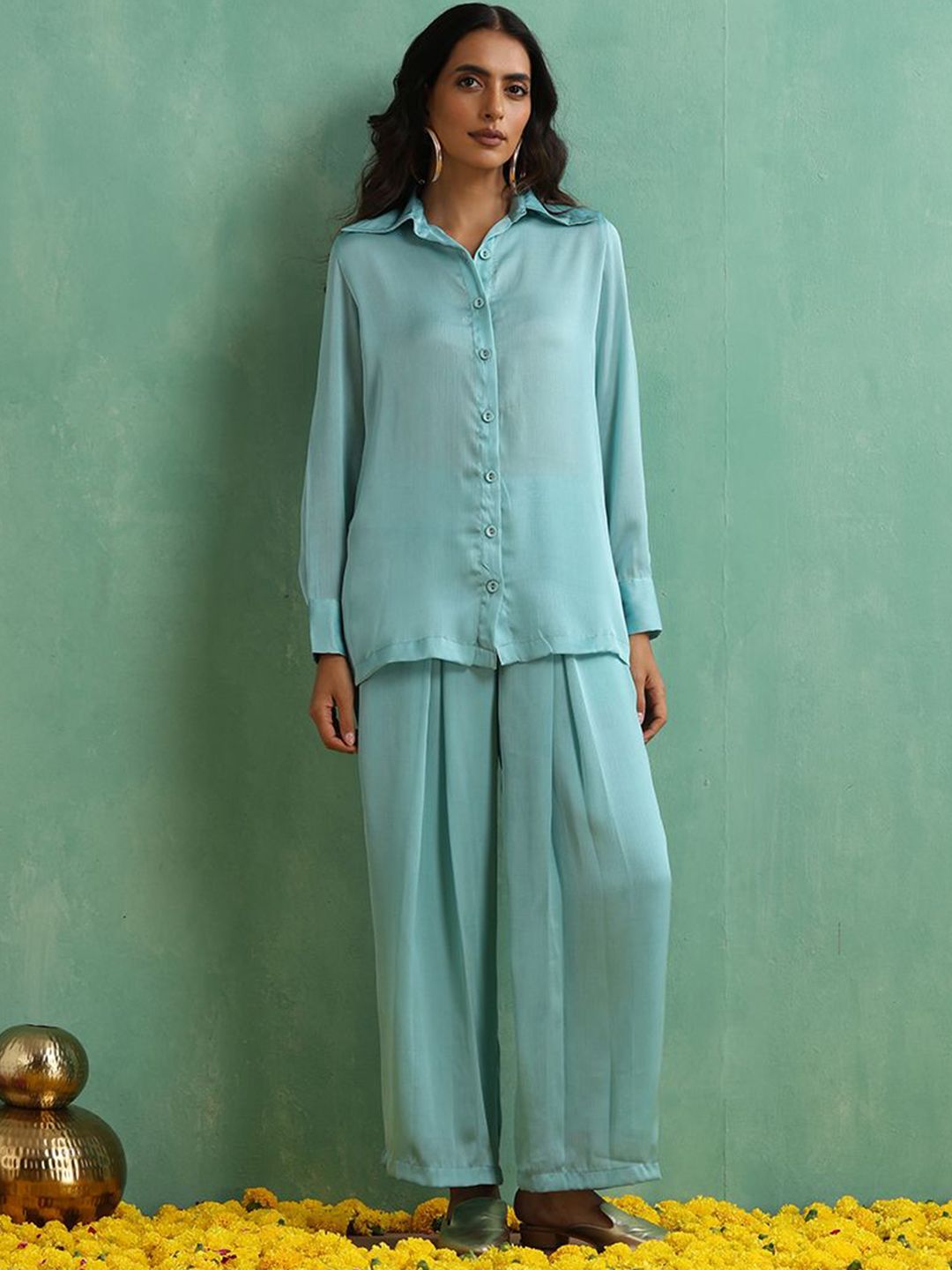 indy Raaga Shirt Collar Long Sleeves Shirt With Palazzo