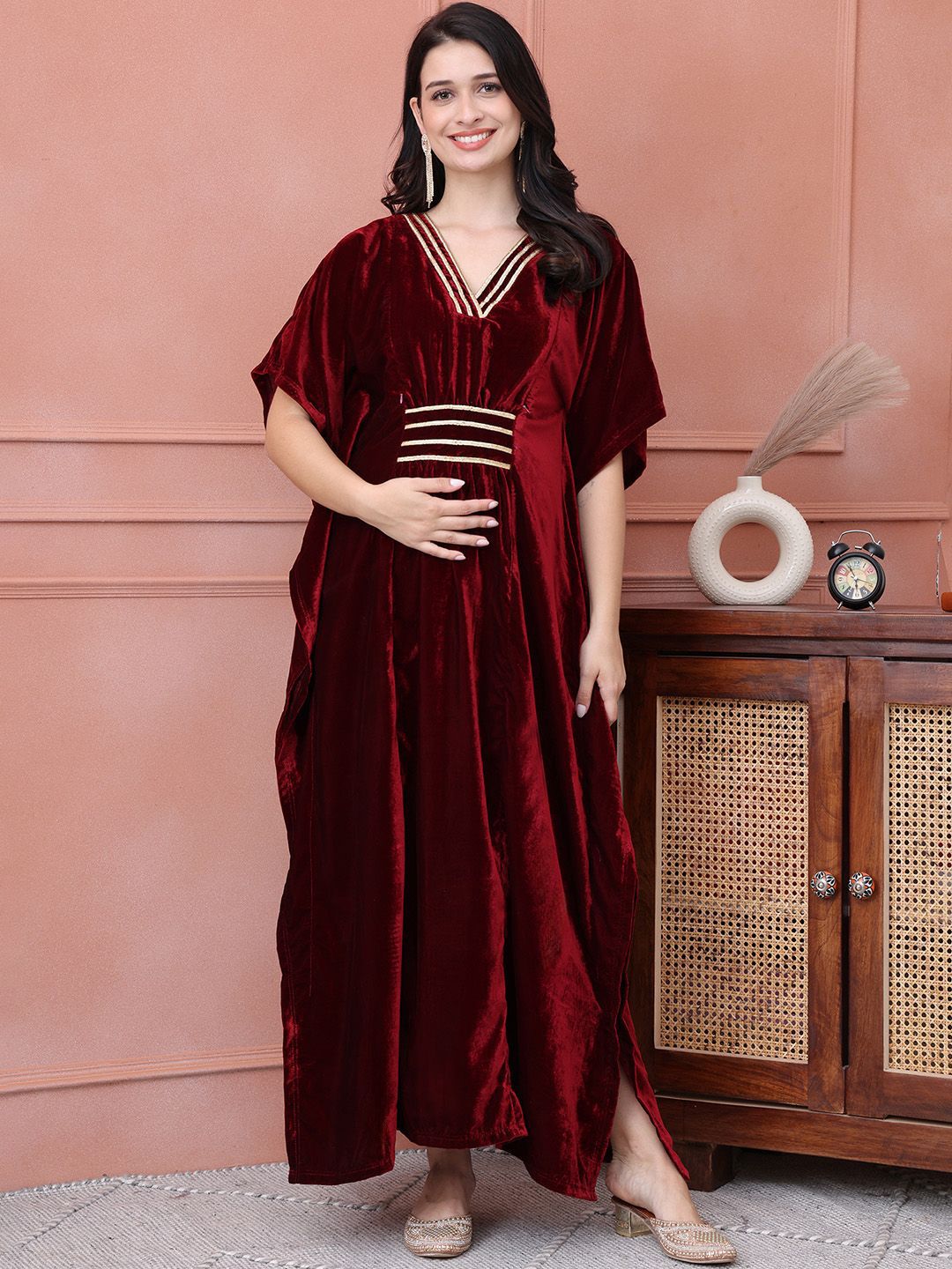 Velvet Wrap Dress Burgundy Velvet Maternity Dress Velvet Maternity Maxi  Dress- Maroon