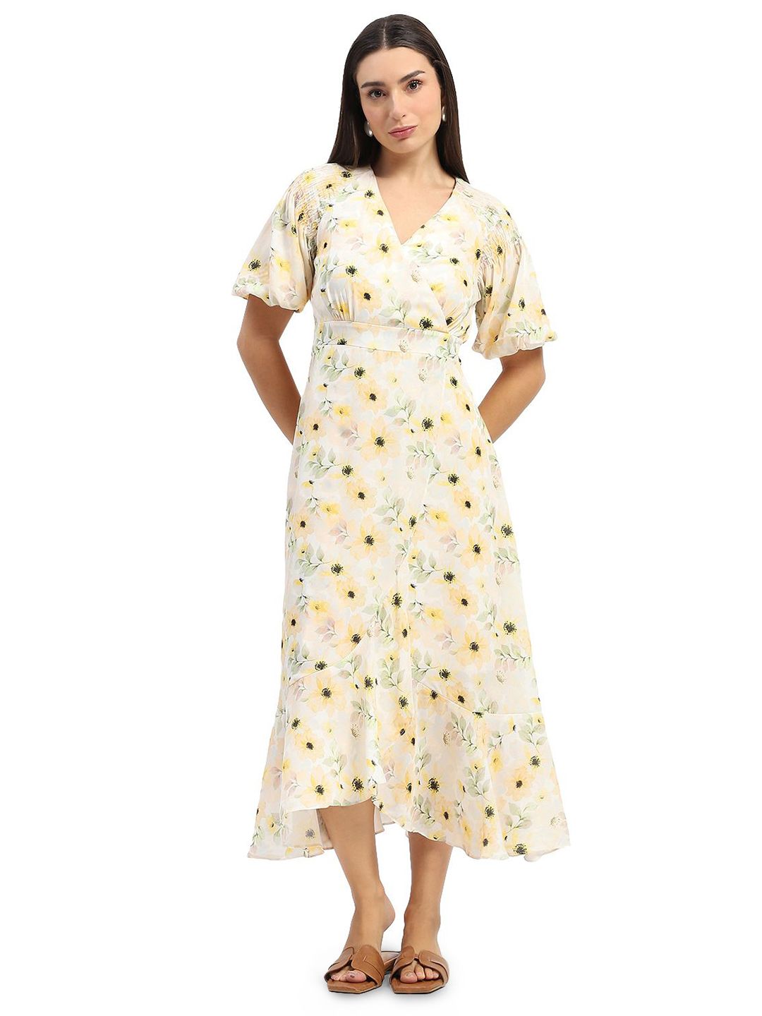 Madame Madame Women Floral Print Flared Sleeve Maxi Dress