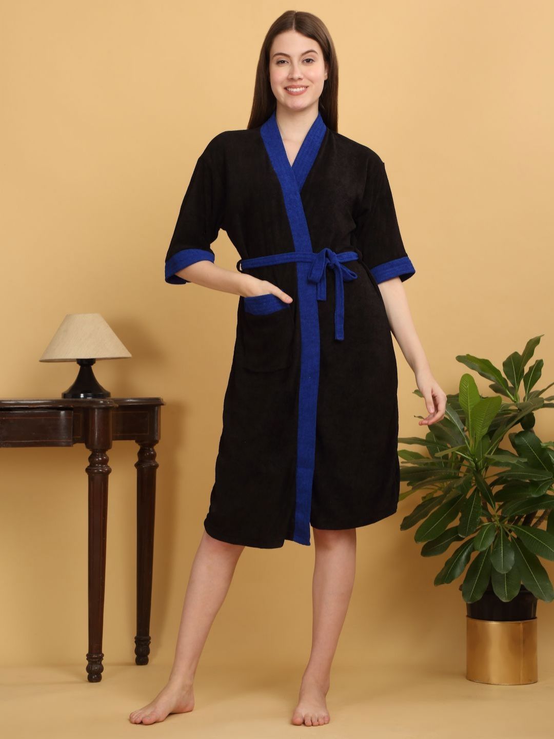 Creeva Unisex Kimono Collar Cotton Bath Robe