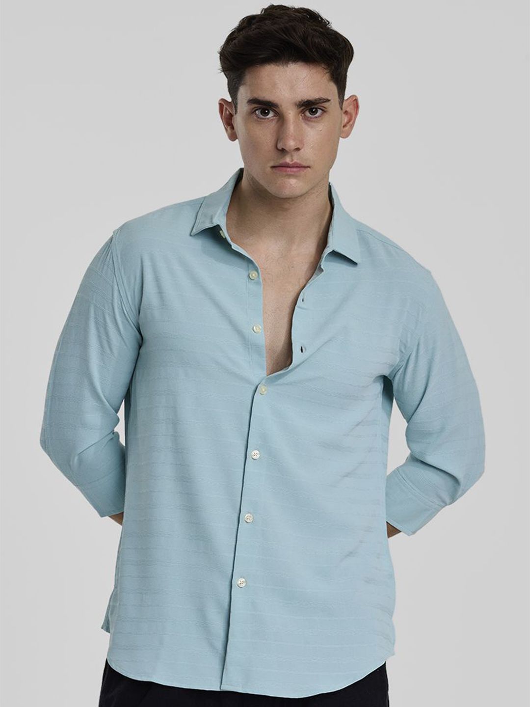 Snitch Men Smart Spread Collar Textured Casual Shirt deal from myntra