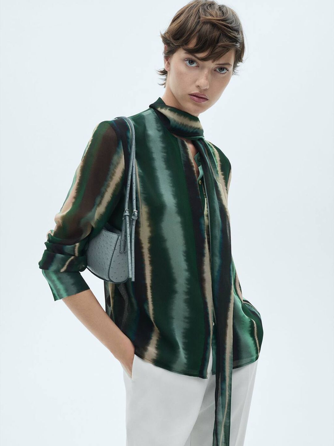 Dyed Tie-Up Neck Shirt Style Top