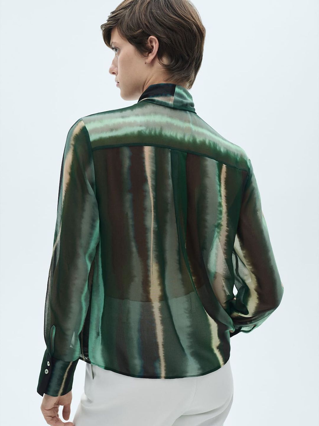 Dyed Tie-Up Neck Shirt Style Top