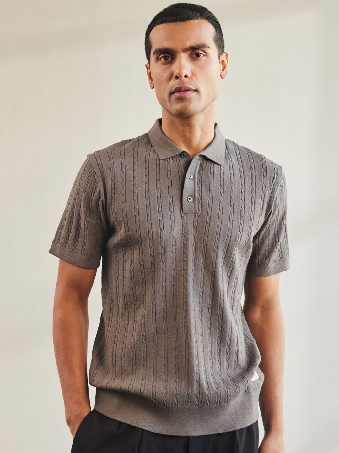 Mr Bowerbird Men Polo Collar Pockets Slim Fit T-shirt