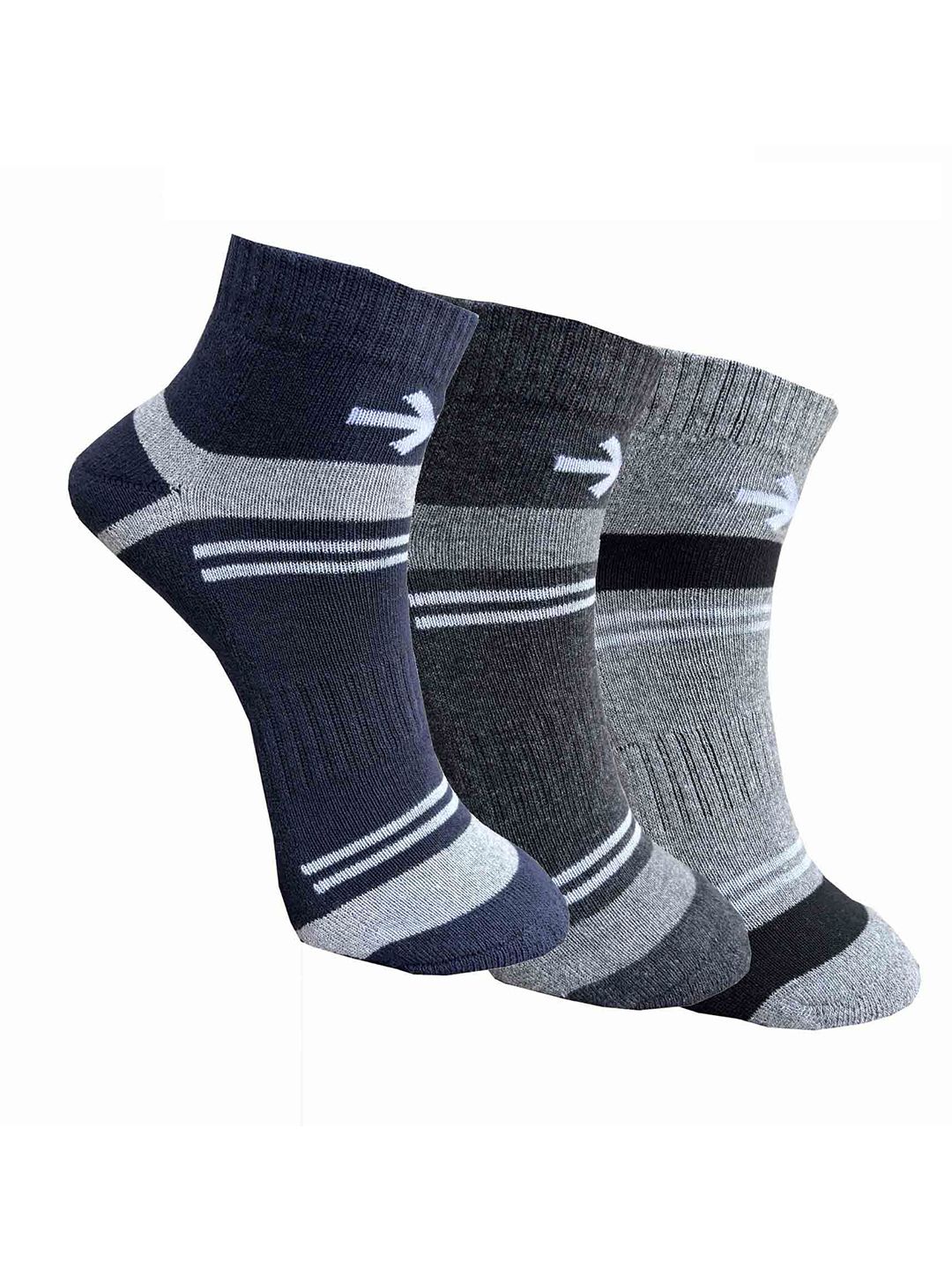 HRX by Hrithik Roshan Pack Of 3 Unisex Cotton Striped Ankle-Length Socks