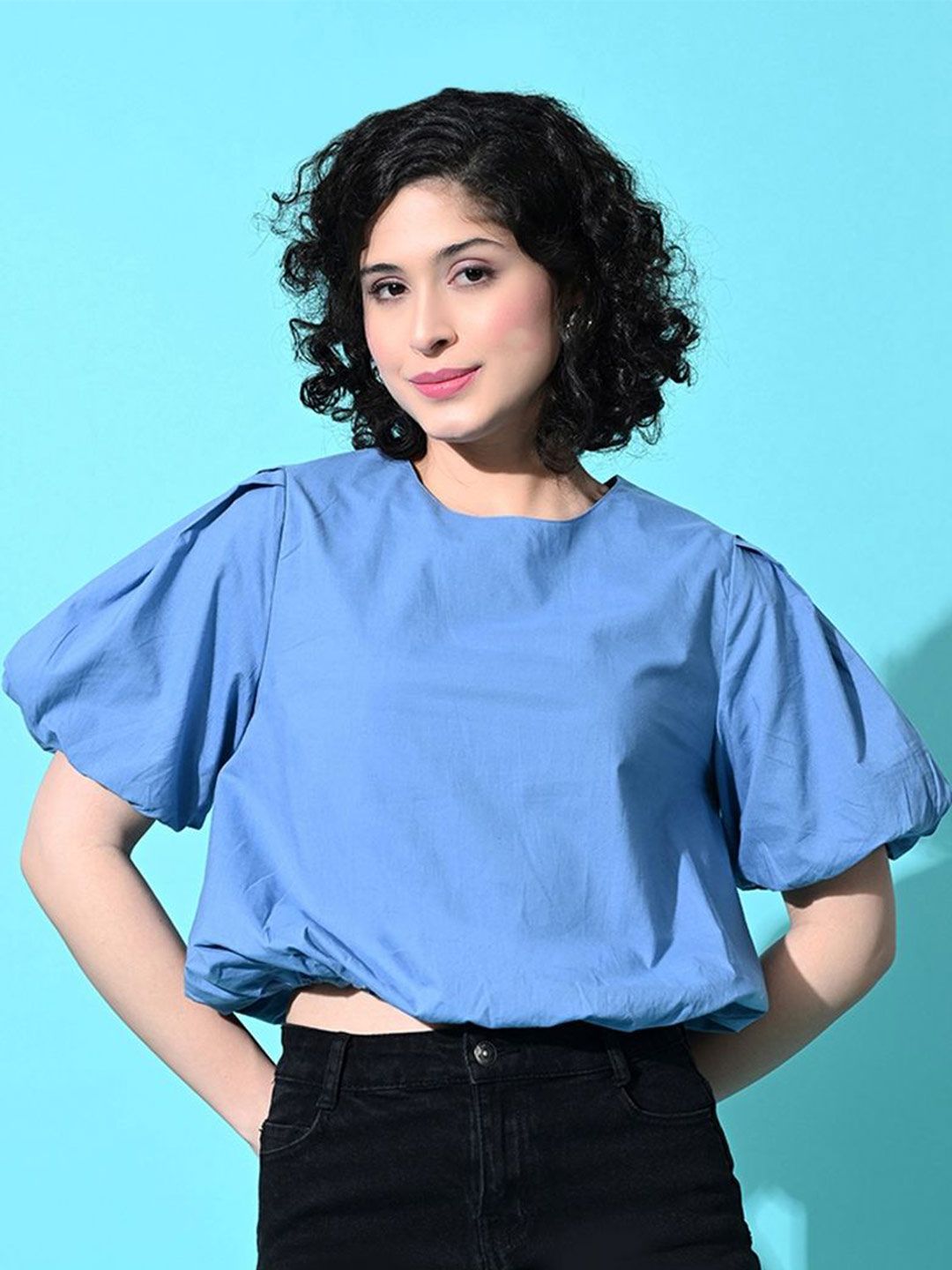 Buy Fuchsia Puff Sleeve Cotton Top - Tops for Women 37445710 | Myntra