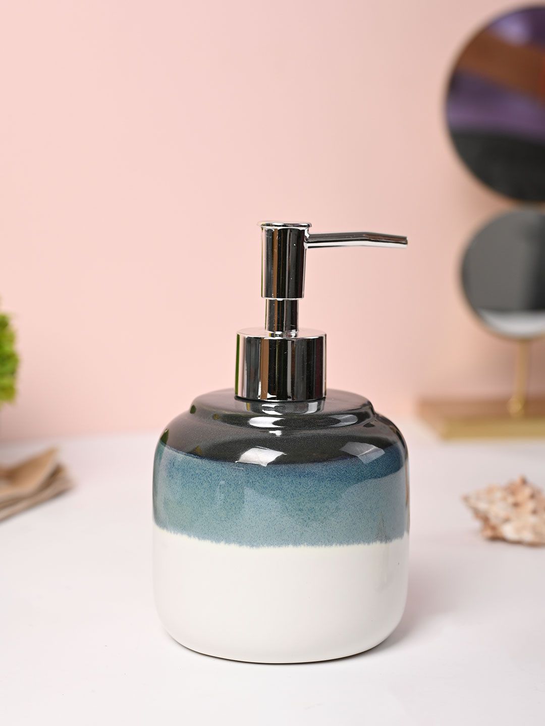 MARKET99 White & Green Ceramic Soap Dispenser 420 ml