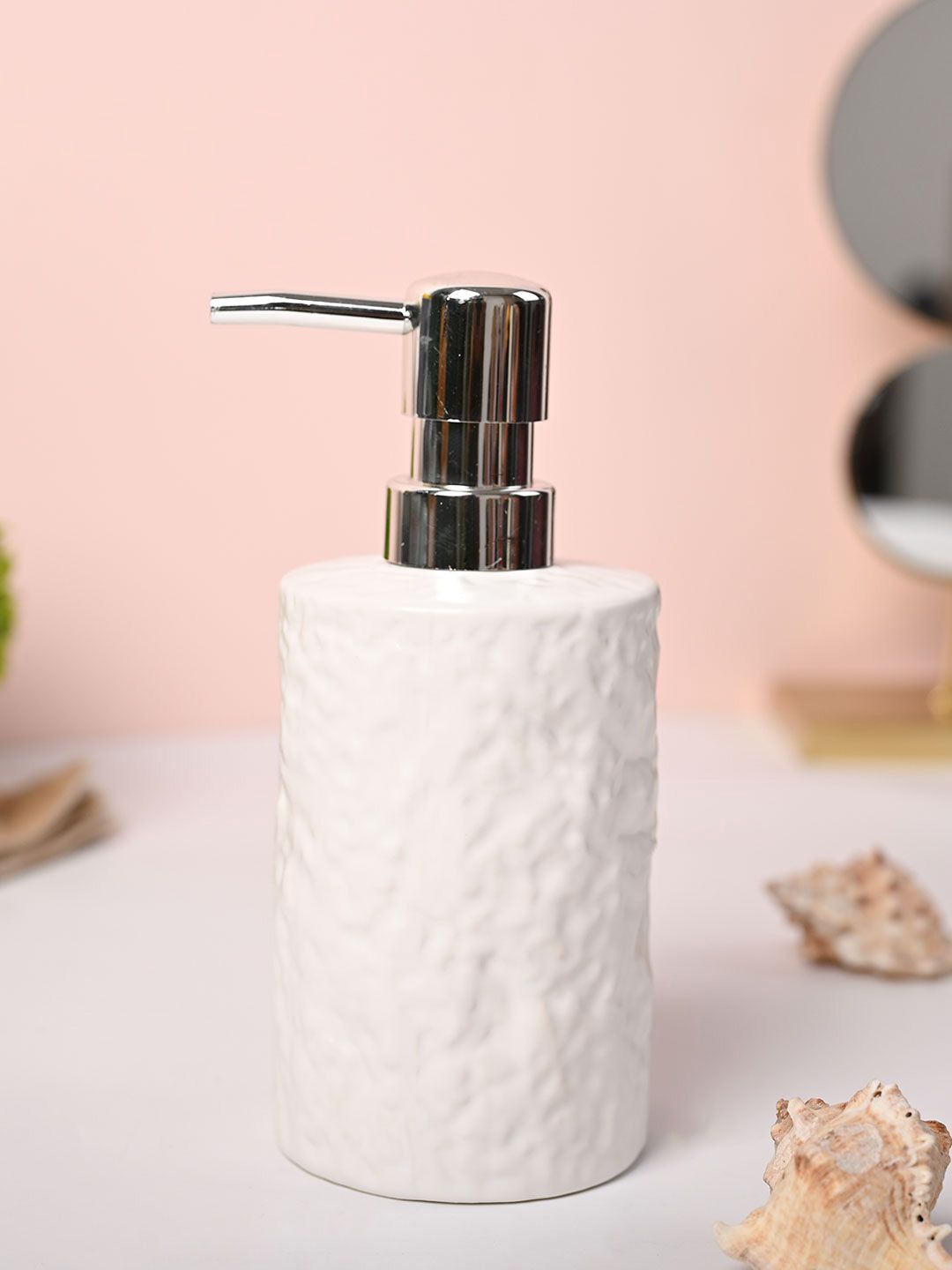 MARKET99 White Textured Ceramic Glossy Classic Soap Dispenser 300 ml