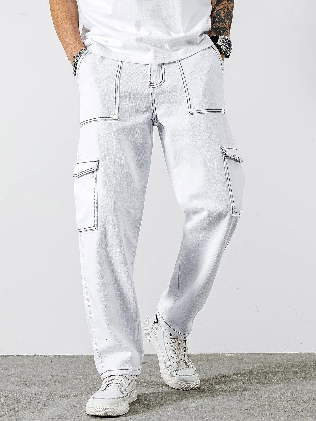 MASTERLY WEFT Men Super Relaxed Fit Mildly Distressed Stretchable Jeans
