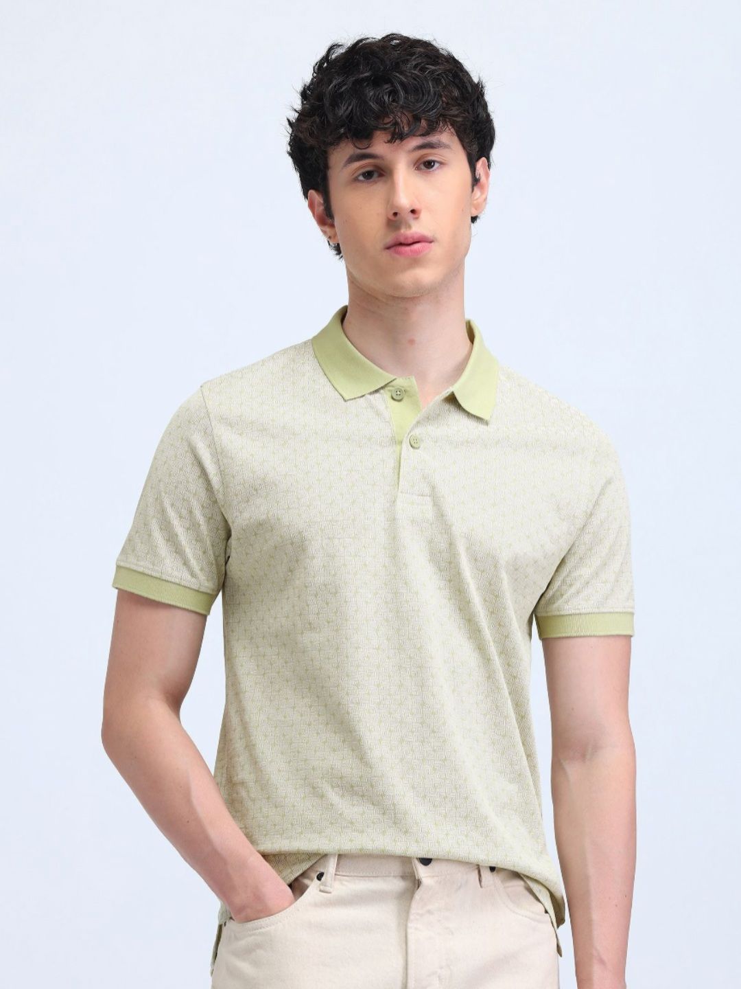 Flying Machine Men Geometric Printed Polo Collar Cotton T-shirt