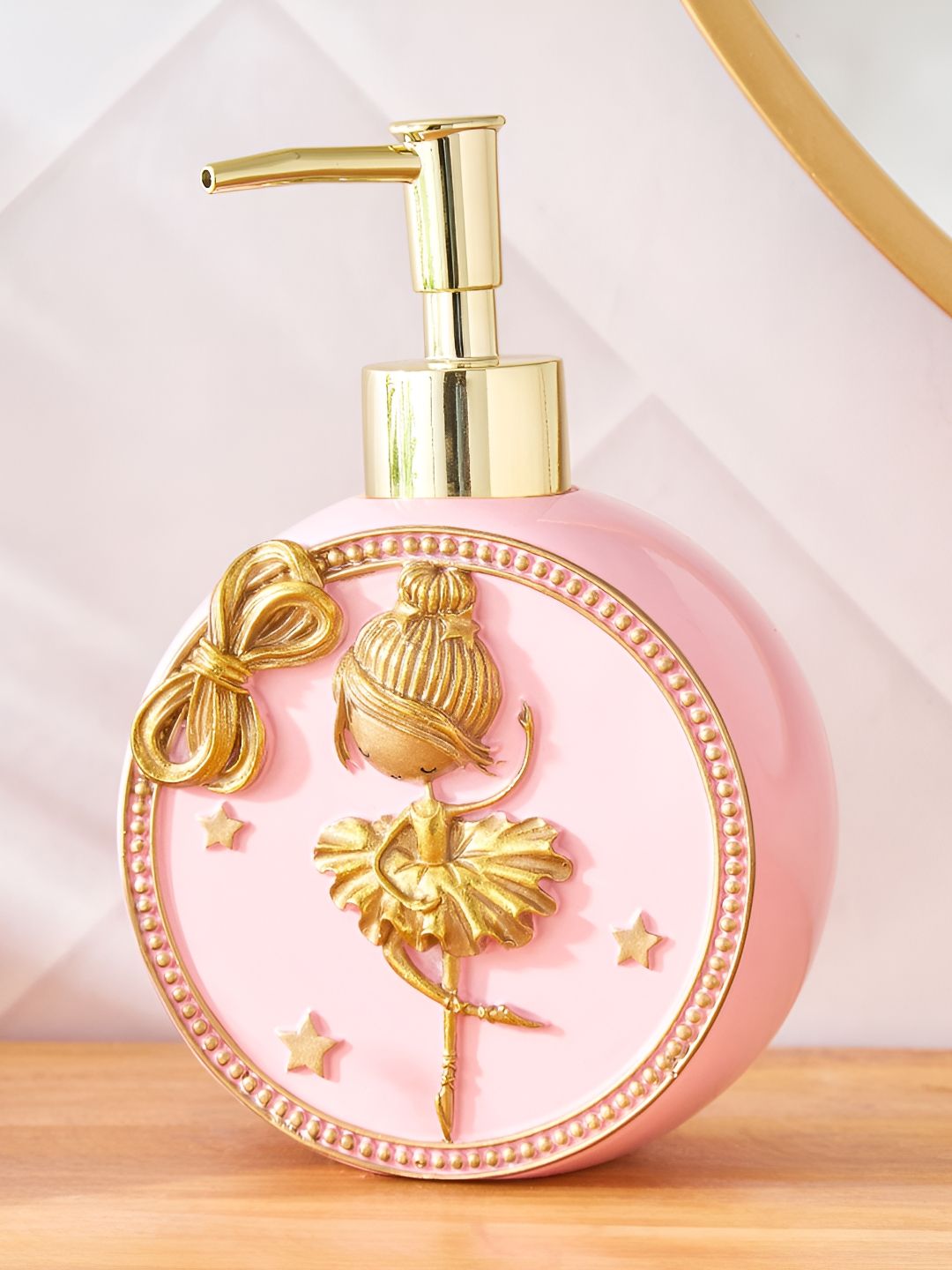 Home Centre Pink & Gold-Toned Abstract Polyresin Soap Dispenser