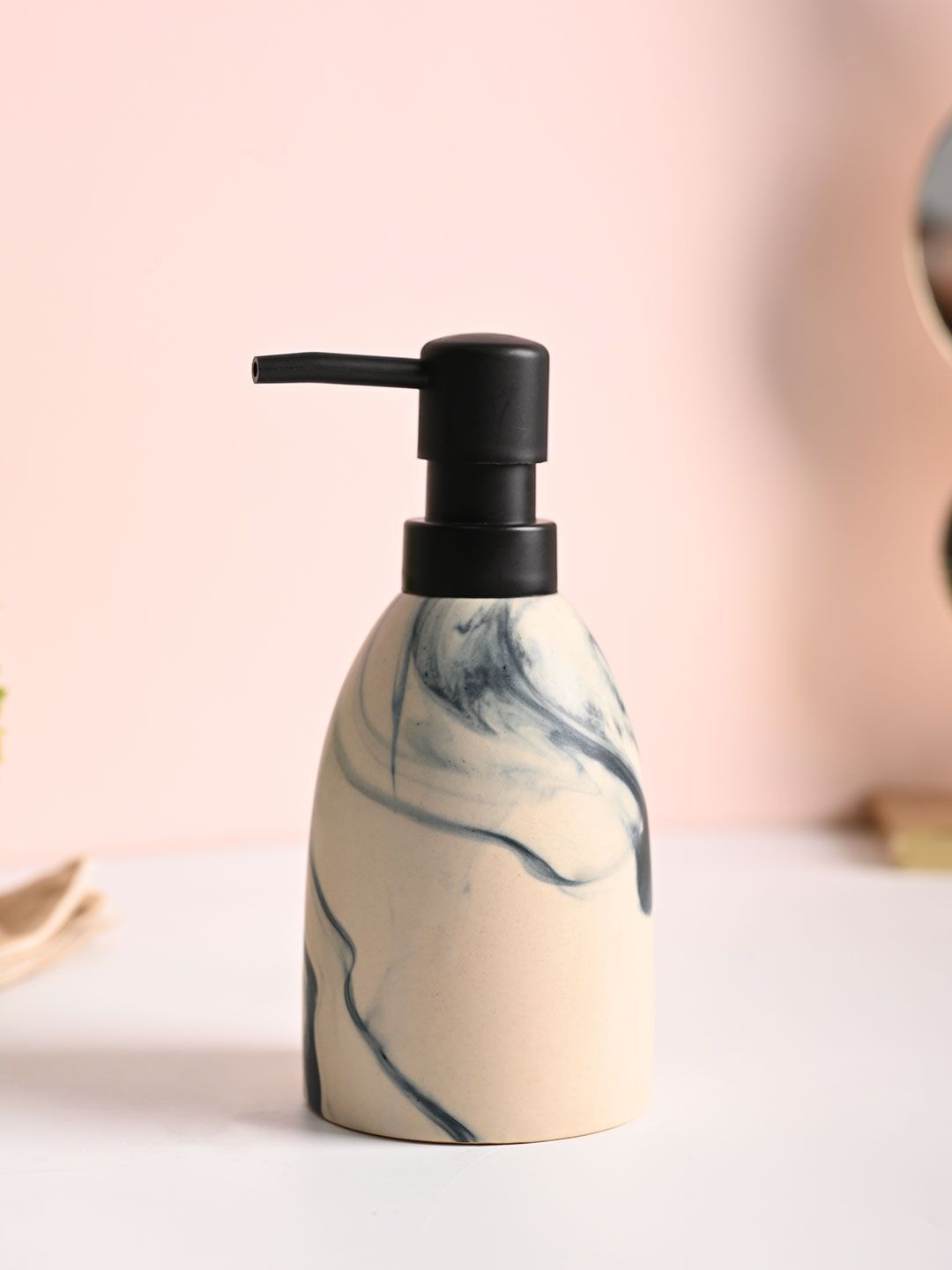 MARKET99 Cream-Coloured & Black Abstract Printed Ceramic Soap Dispenser 330 ml