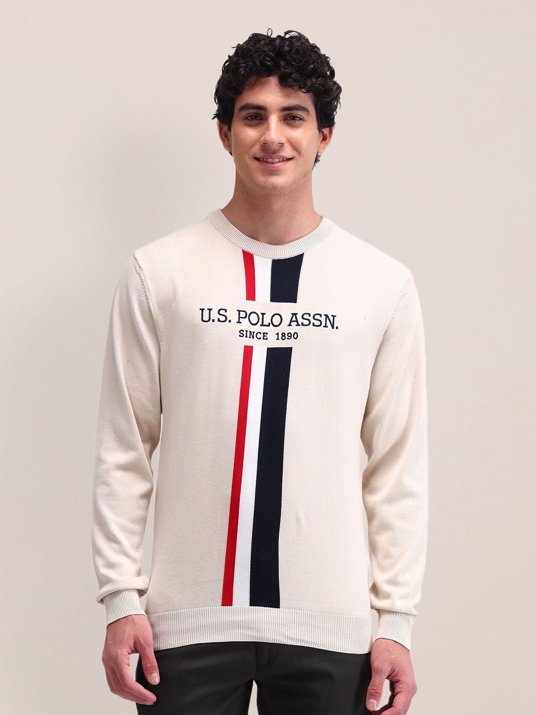 U.S. Polo Assn. Men Cotton Printed Long Sleeves Round Neck Pullover