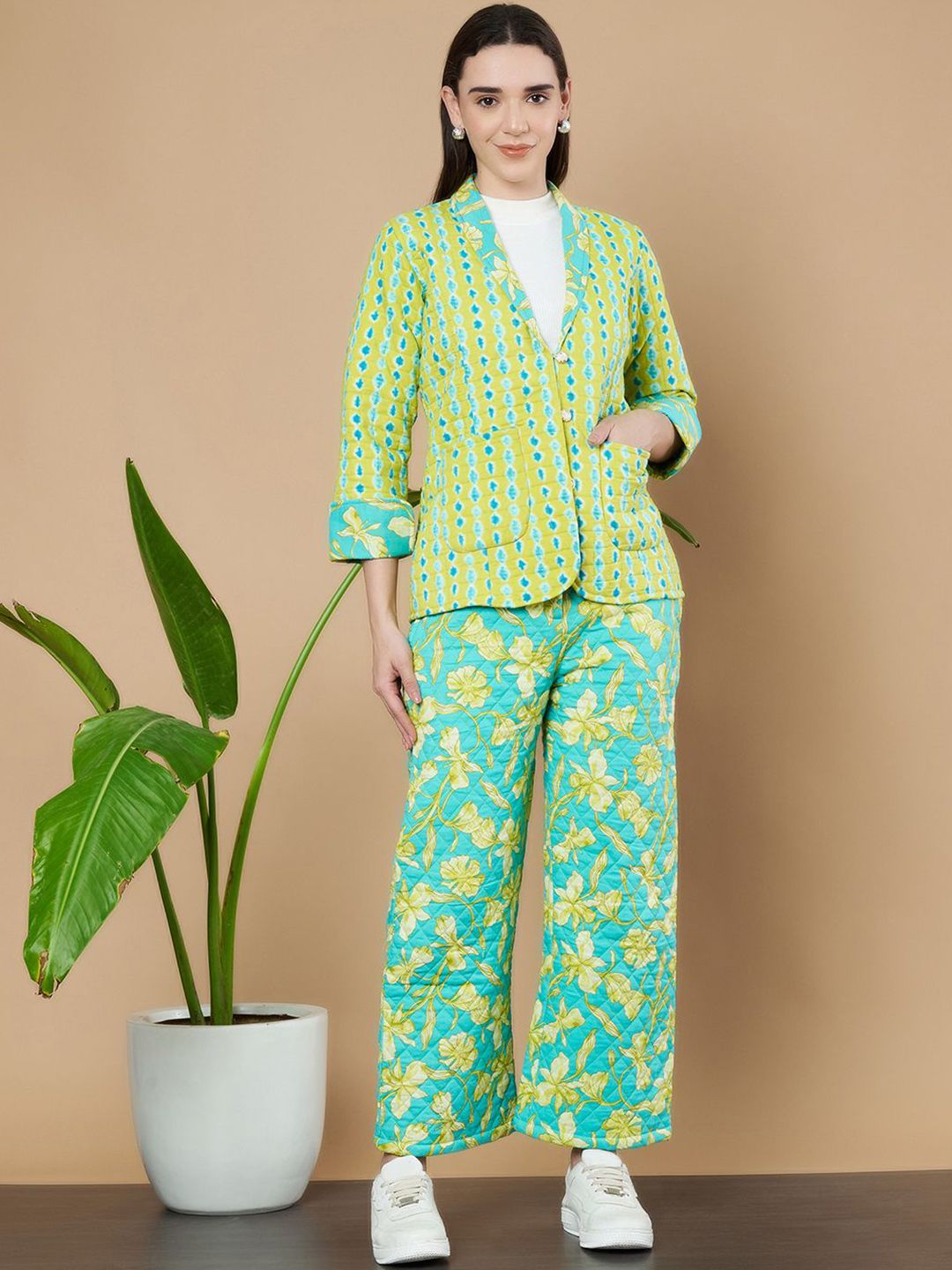 KALINI Printed Cotton Blazer With Trouser