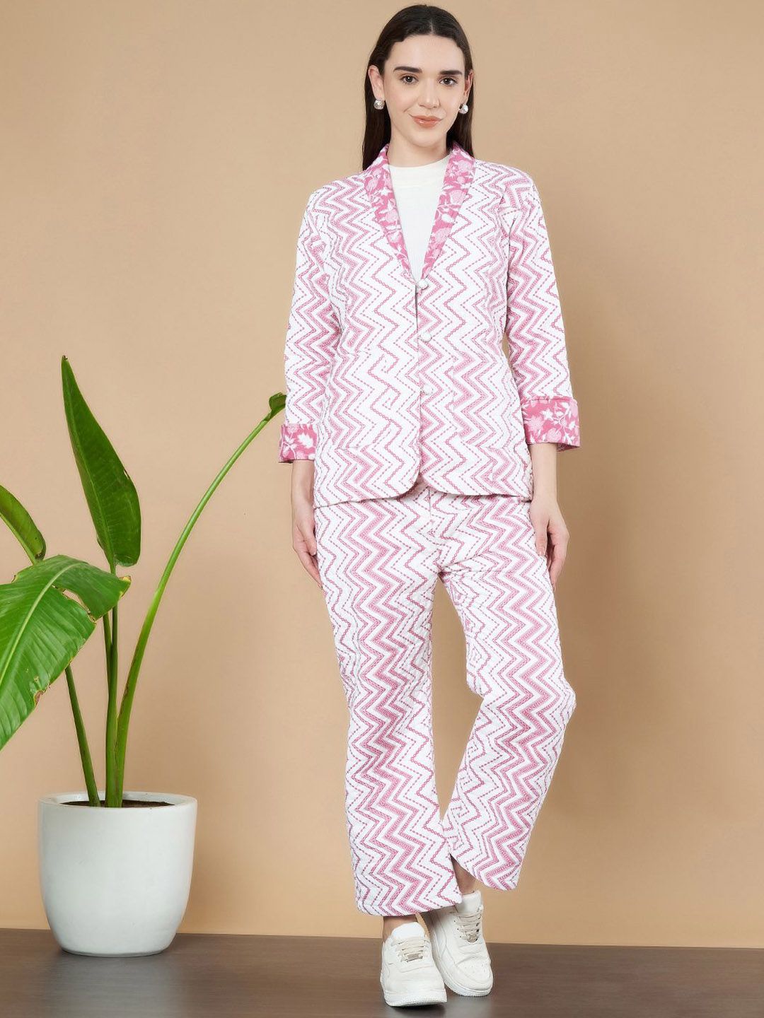 KALINI Printed Pure Cotton Blazer & Trousers