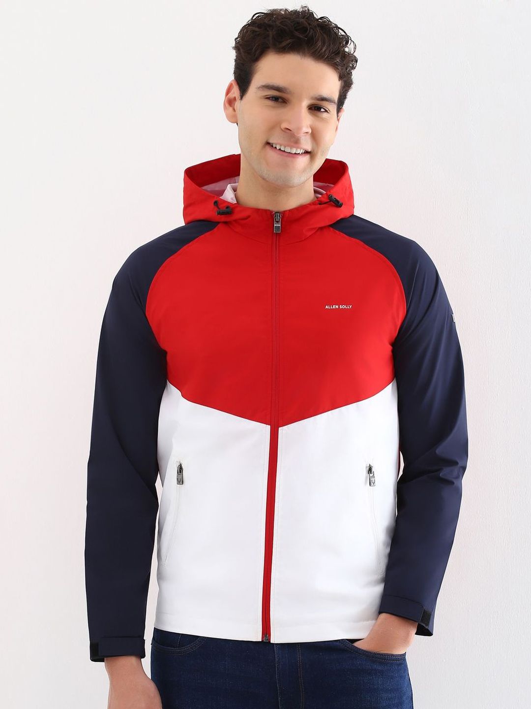Allen Solly Men Mock Collar Colourblocked Casual Bomber Jacket