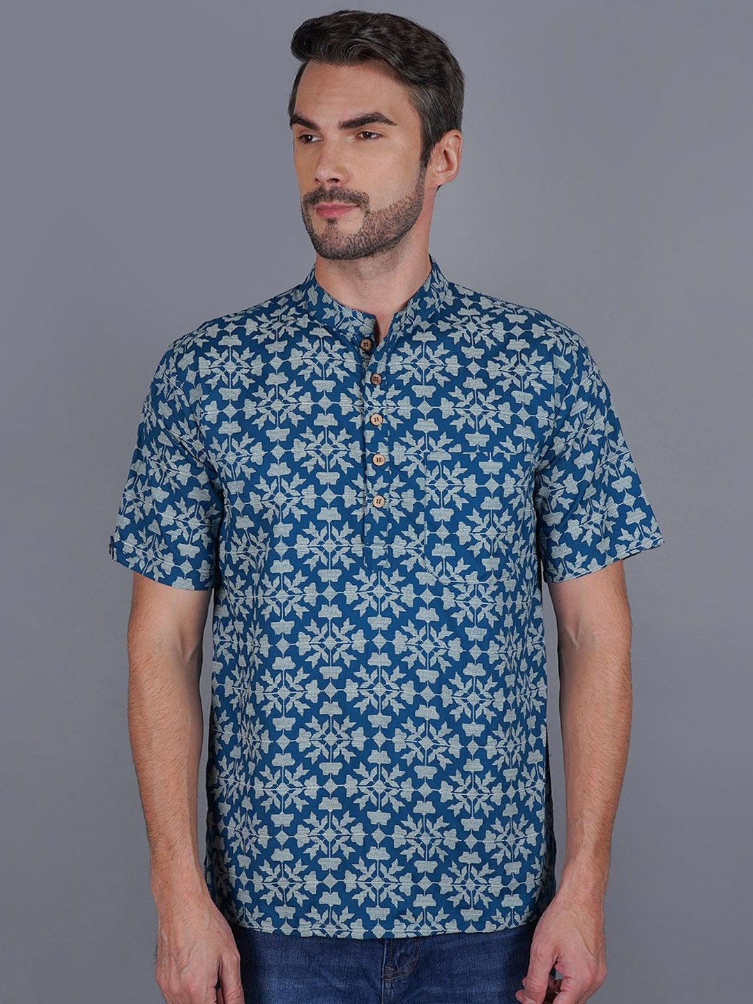 Cot'N Soft Geometric Pure Cotton Mandarin Collar Straight Kurta