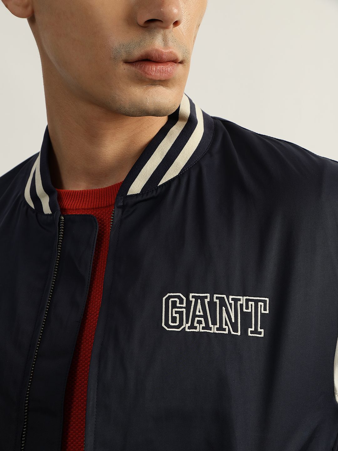 Buy GANT Men Stand Collar Colourblocked Casual Varsity Jacket
