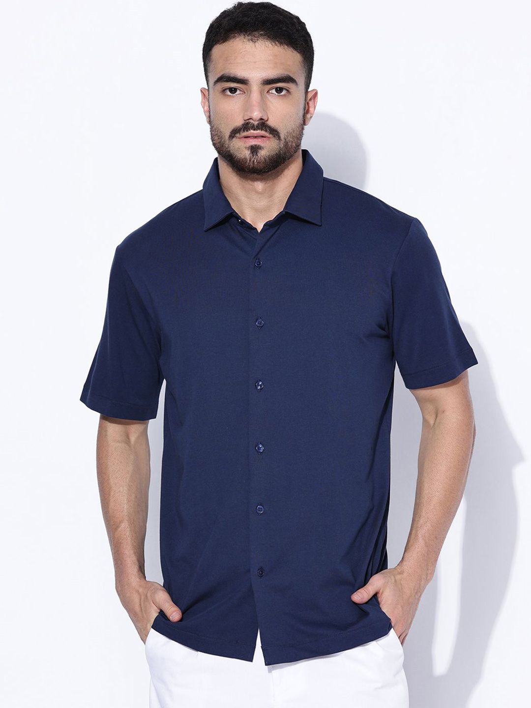 BLUE TYGA Men Comfort Spread Collar Solid Casual Shirt