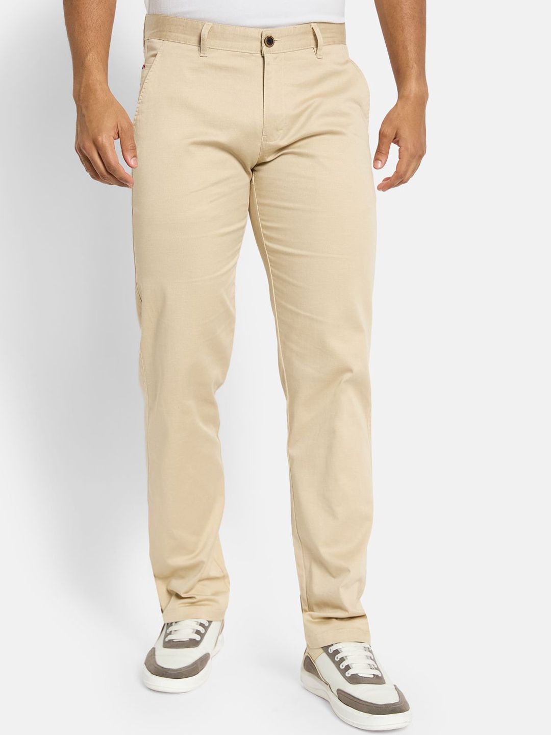 Octave Men Cotton Solid Mid-Rise Regular Fit Chinos Trousers