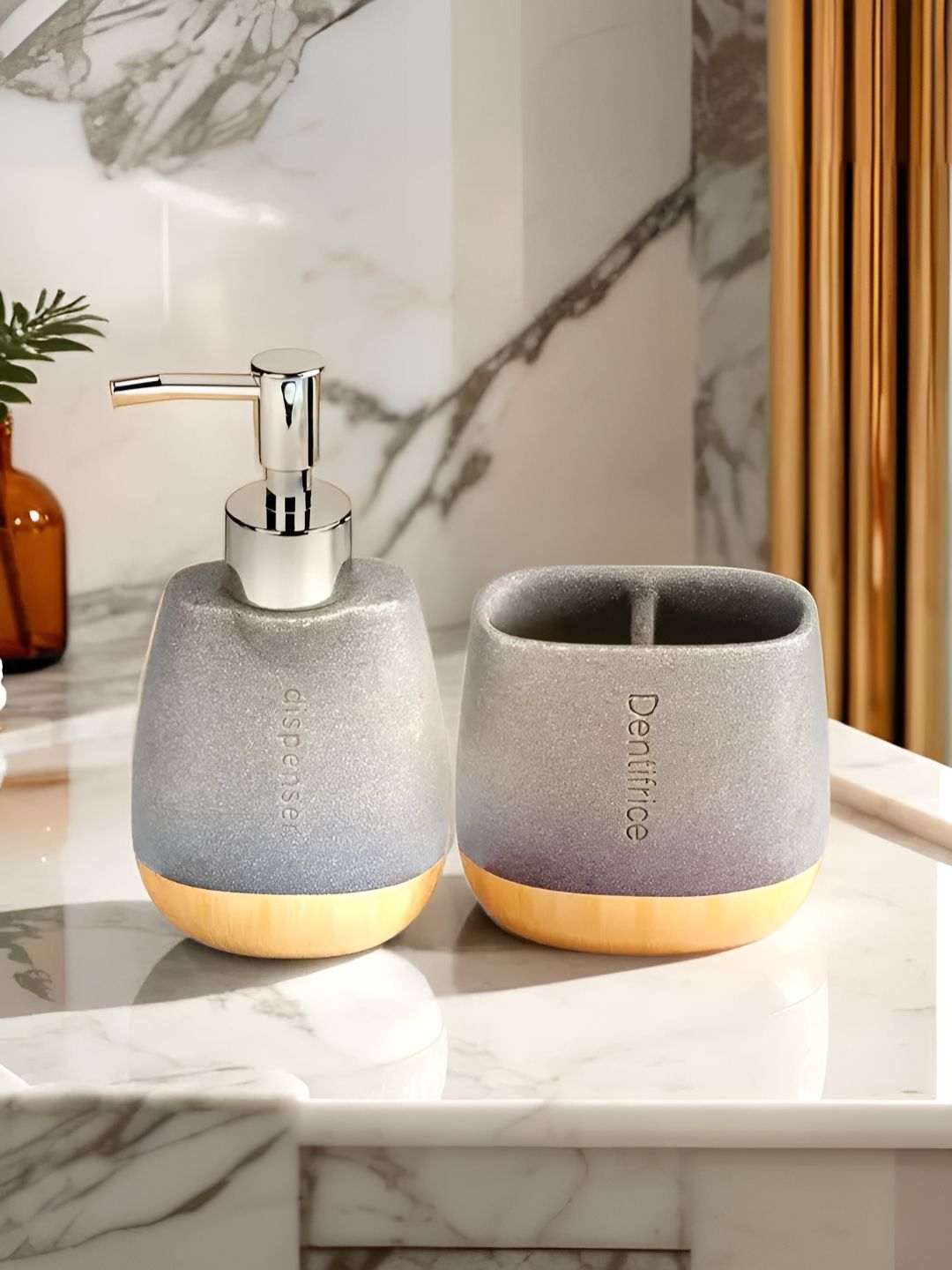 The Better Home Grey & Silver-Toned 2 Pieces Bath Accessories Set 250 ml