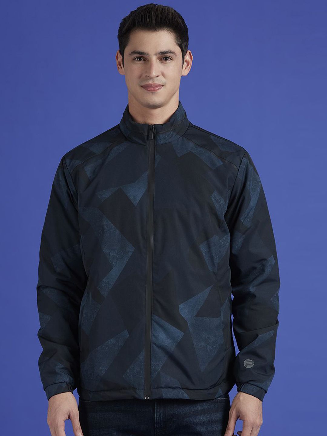 Pepe Jeans Men Mock Collar Abstract Printed Casual Bomber Jacket