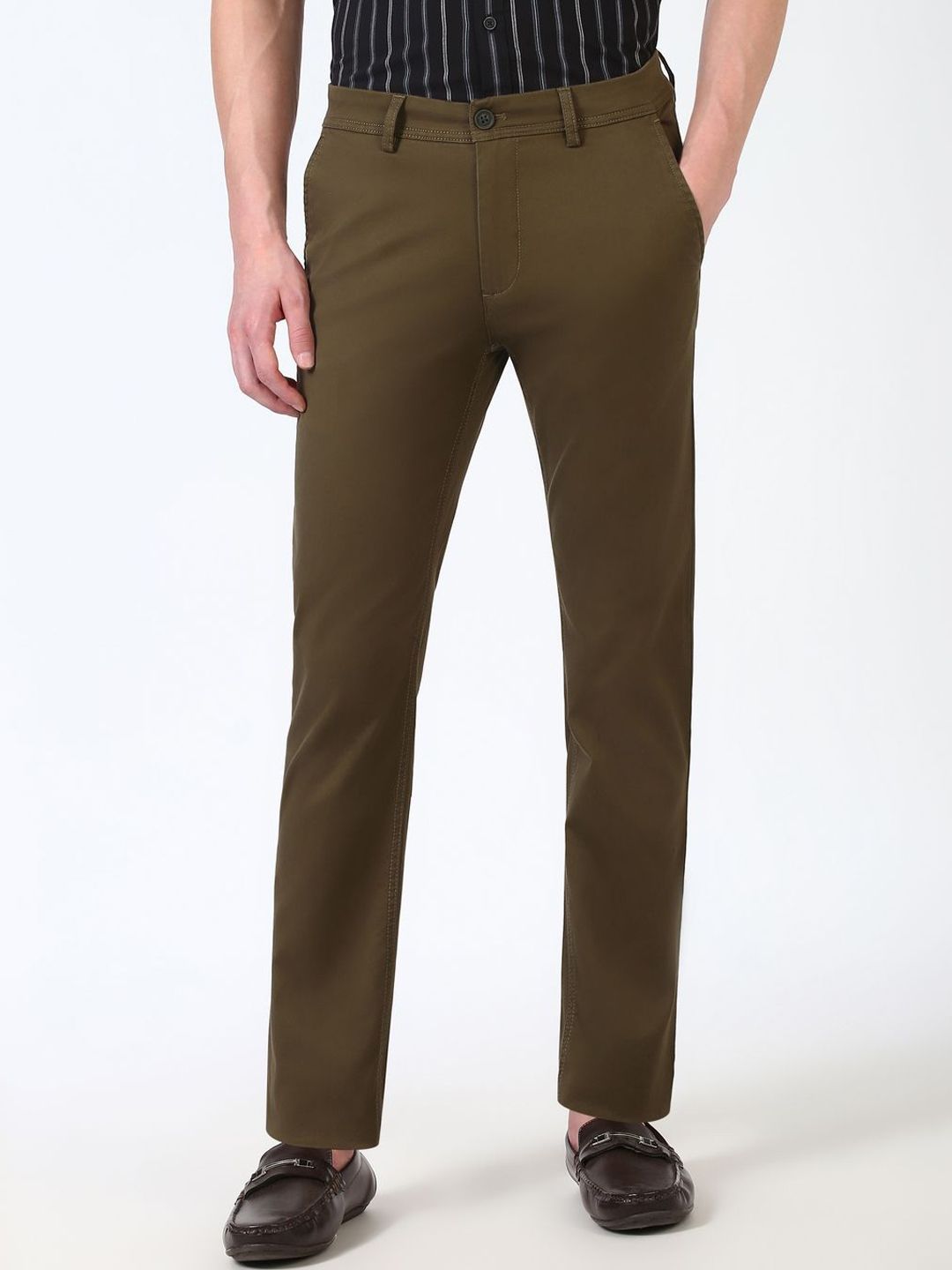 Peter England Casuals Peter England Casuals Men Cotton Super Slim Fit Regular Trousers