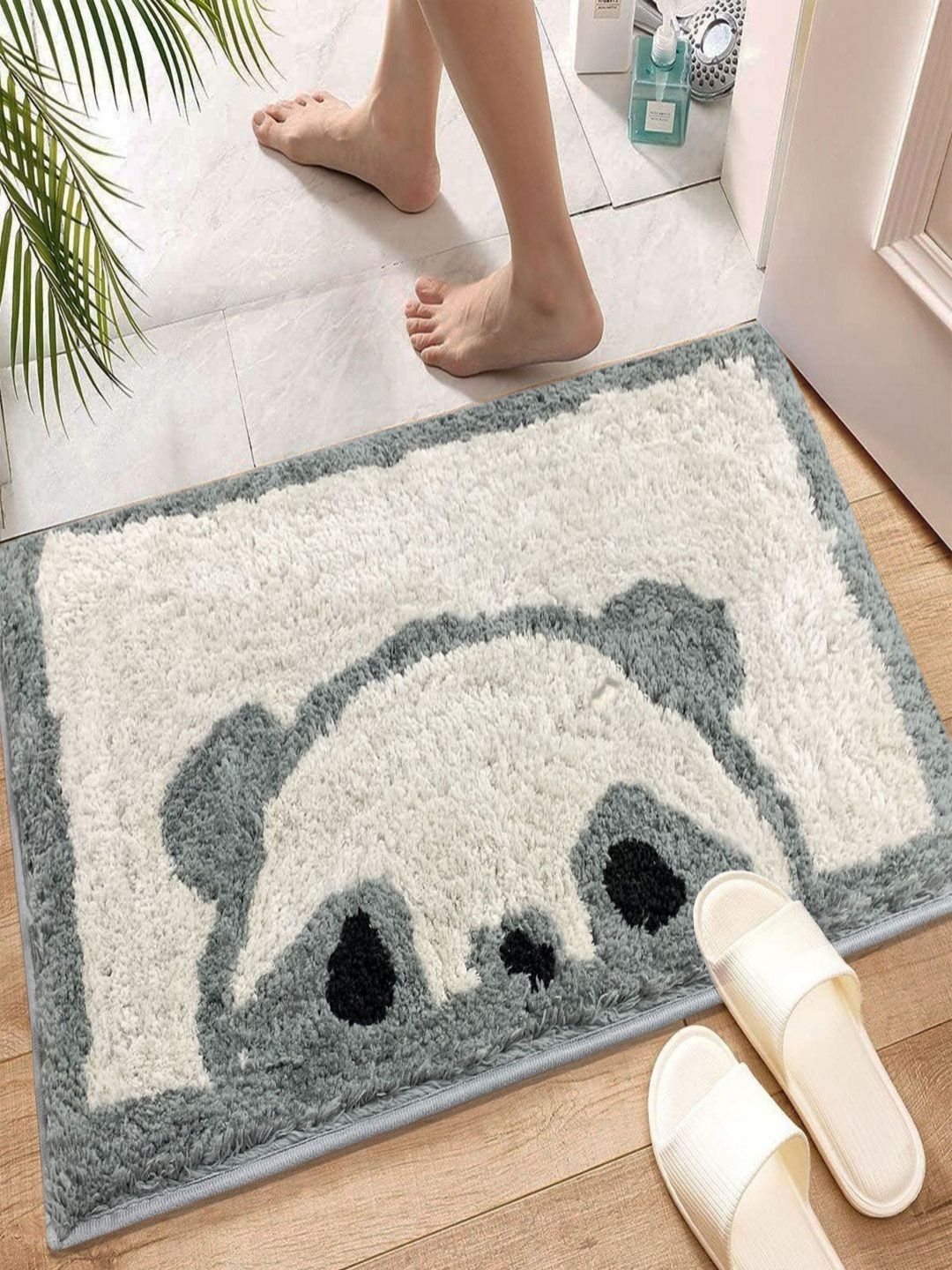 LUXEHOME INTERNATIONAL Grey & White 2200 GSM Microfibre Anti- Slip Bath Rugs