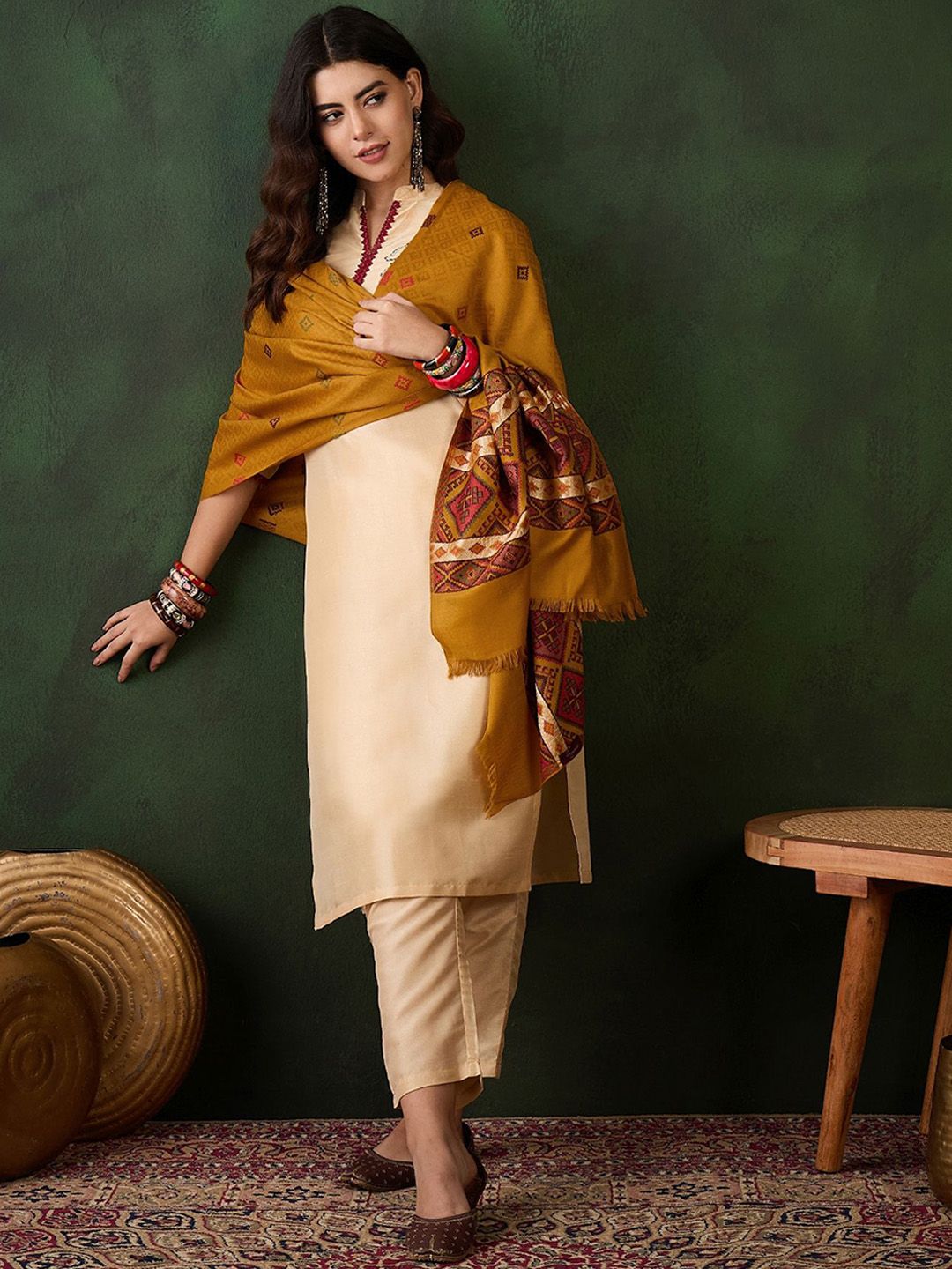 Sangria Winter Traditional kullu Motifs Woven Design Woollen Shawl