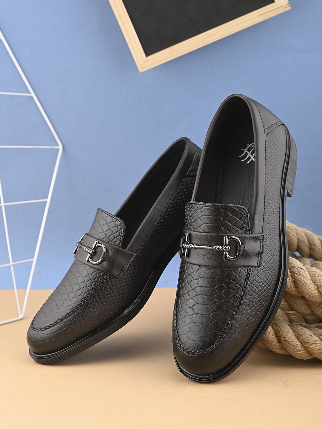 House of Pataudi Men Textured Slip On Formal Loafers