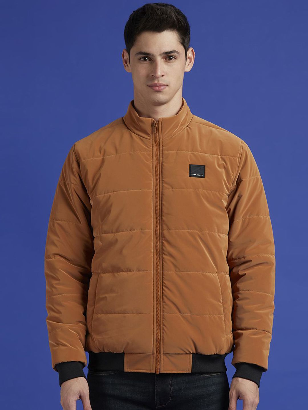Pepe Jeans Men Mock Collar Solid Casual Padded Jacket