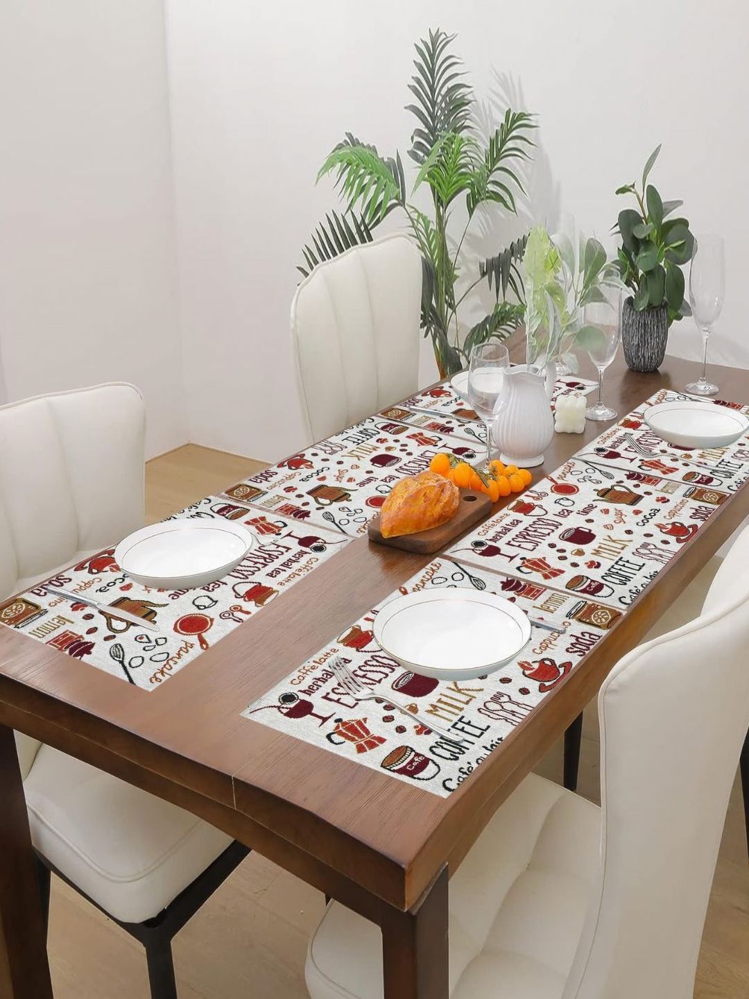 PRAKARTIK Set of 6 Yellow & Red Printed Cotton Dining Table Mats