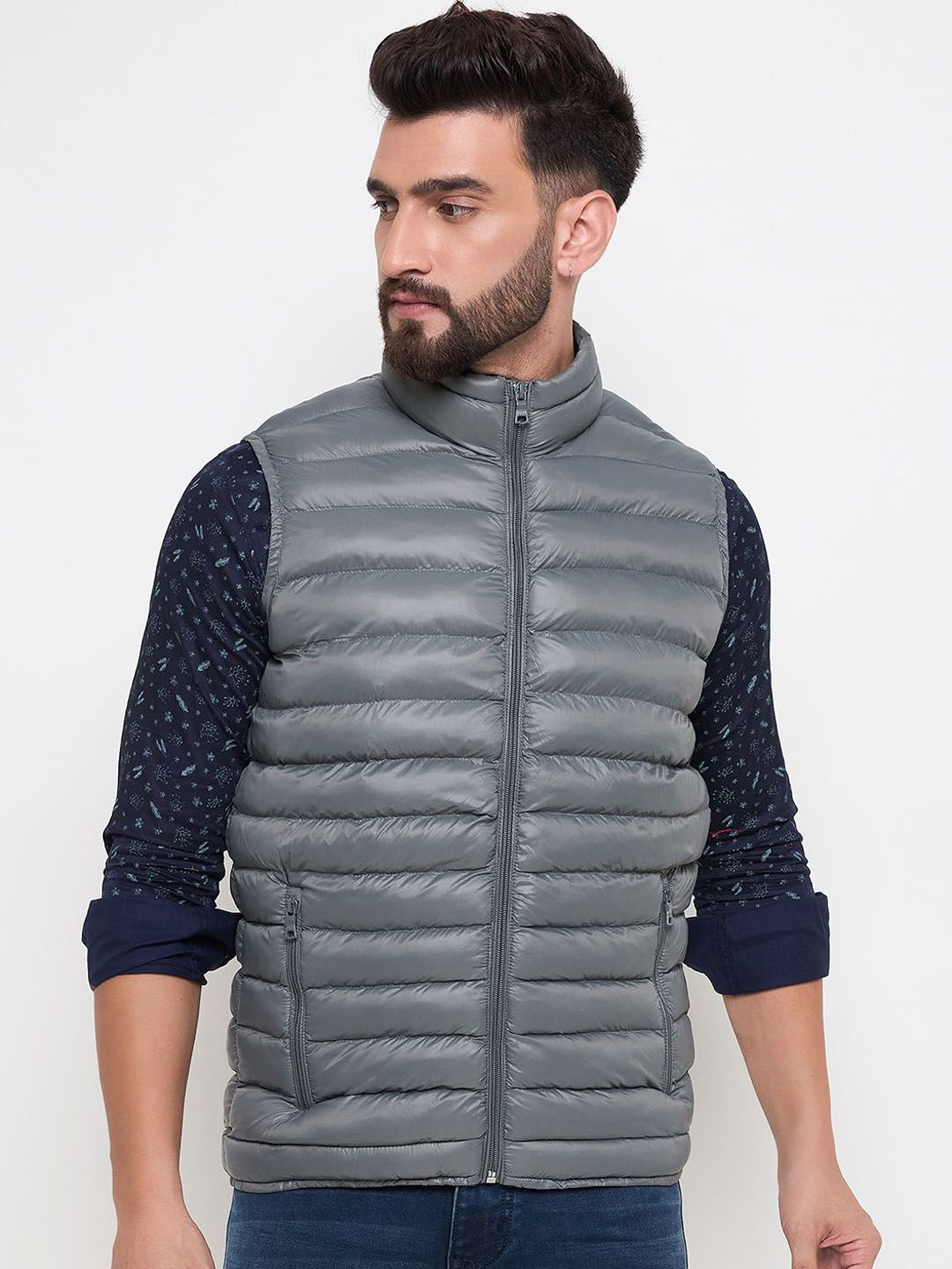 Duke Men Mock Collar Solid Casual Puffer Jacket