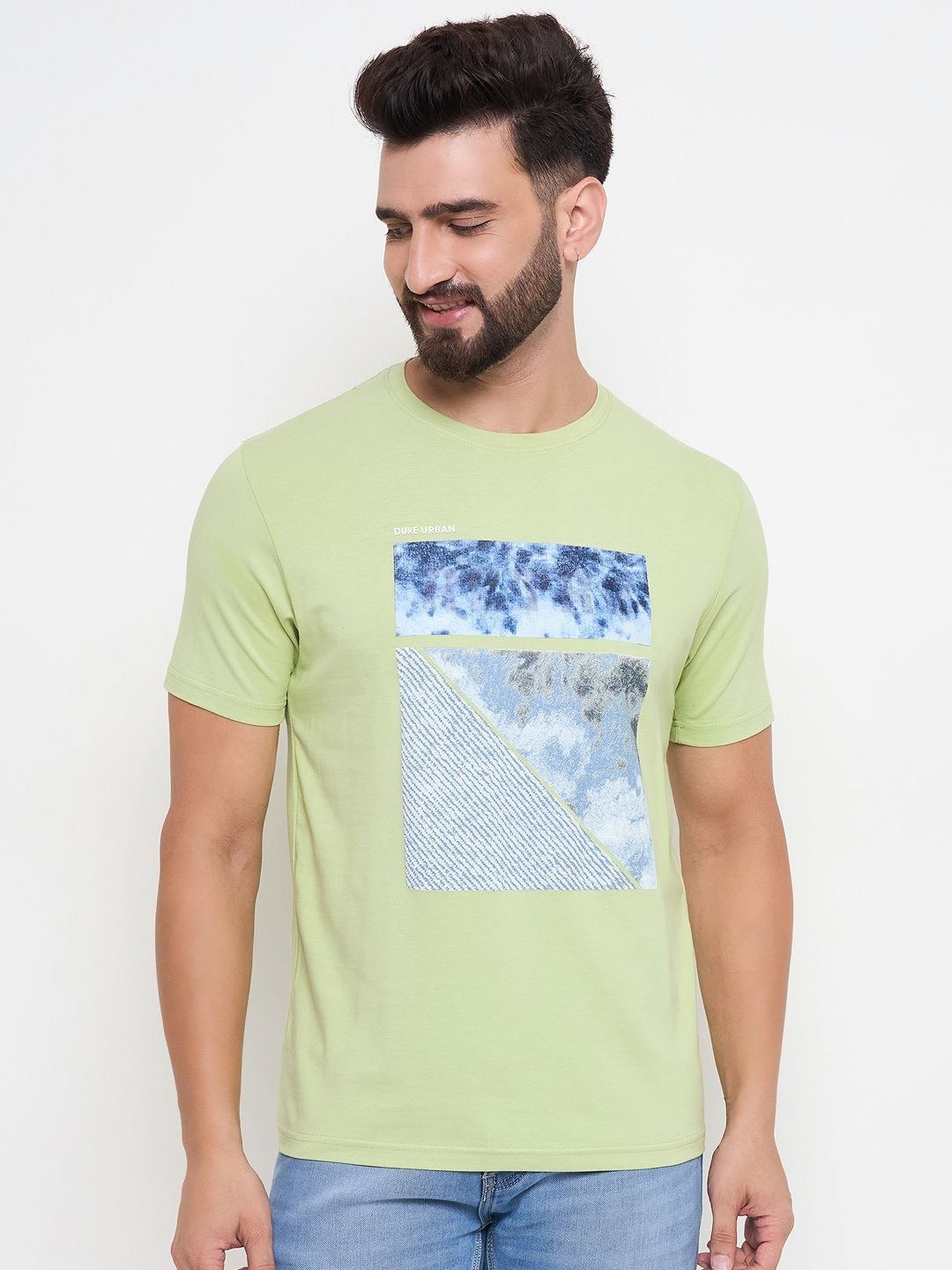 Duke Men Abstract Printed Round Neck Cotton Slim Fit T-shirt