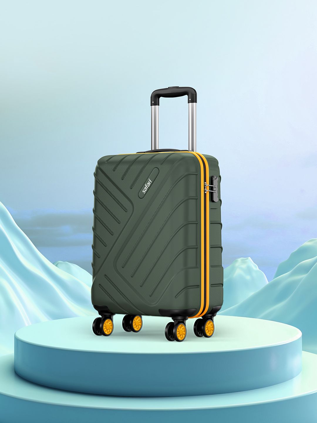 Safari Accent Green Hard Sided 8 Wheel Cabin Trolley Bag Suitcase 56cm