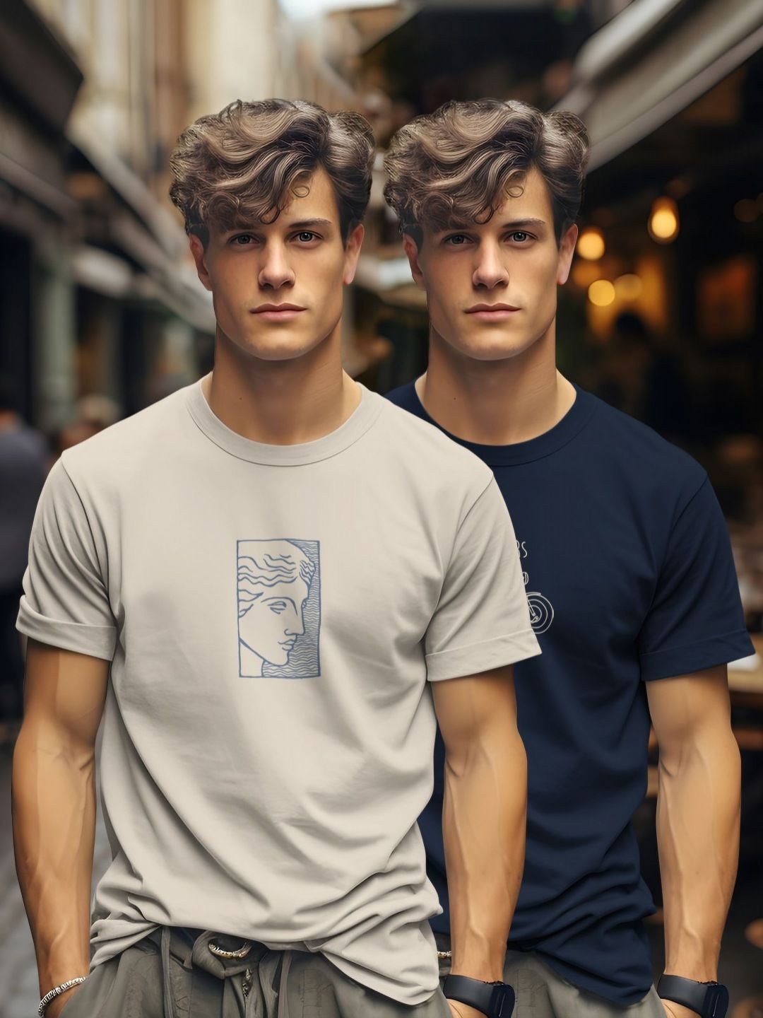 BULLMER Men Pack Of 2 Graphic Printed Round Neck Cotton T-shirts