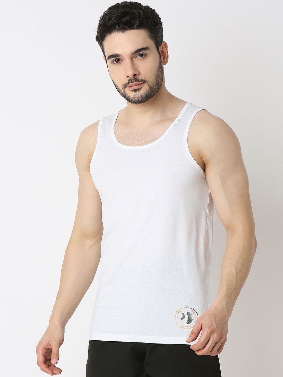 UnderJeans by Spykar Men Pure Cotton Solid Innerwear Vests UJLSTPM029WHITE