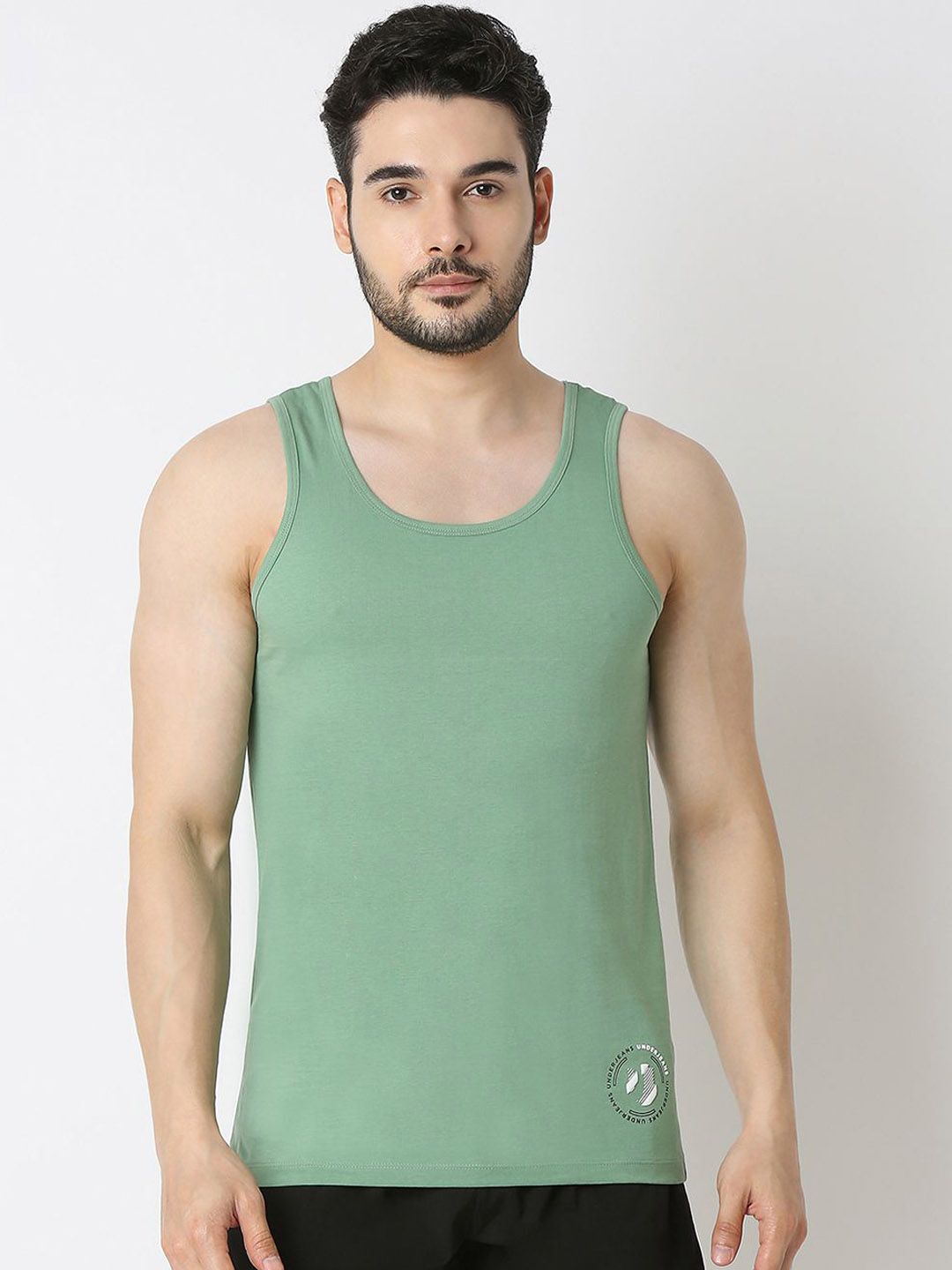 UnderJeans by Spykar Men Round Neck Cotton Innerwear Vests UJLSTPM029SAGEGREEN-SAGE GREEN