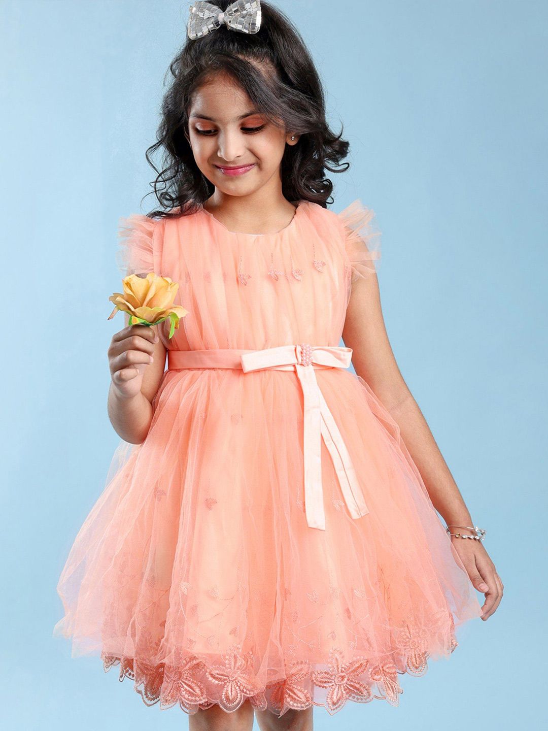 Mark & Mia Girls Floral Embroidered Peplum Knee Length Dress