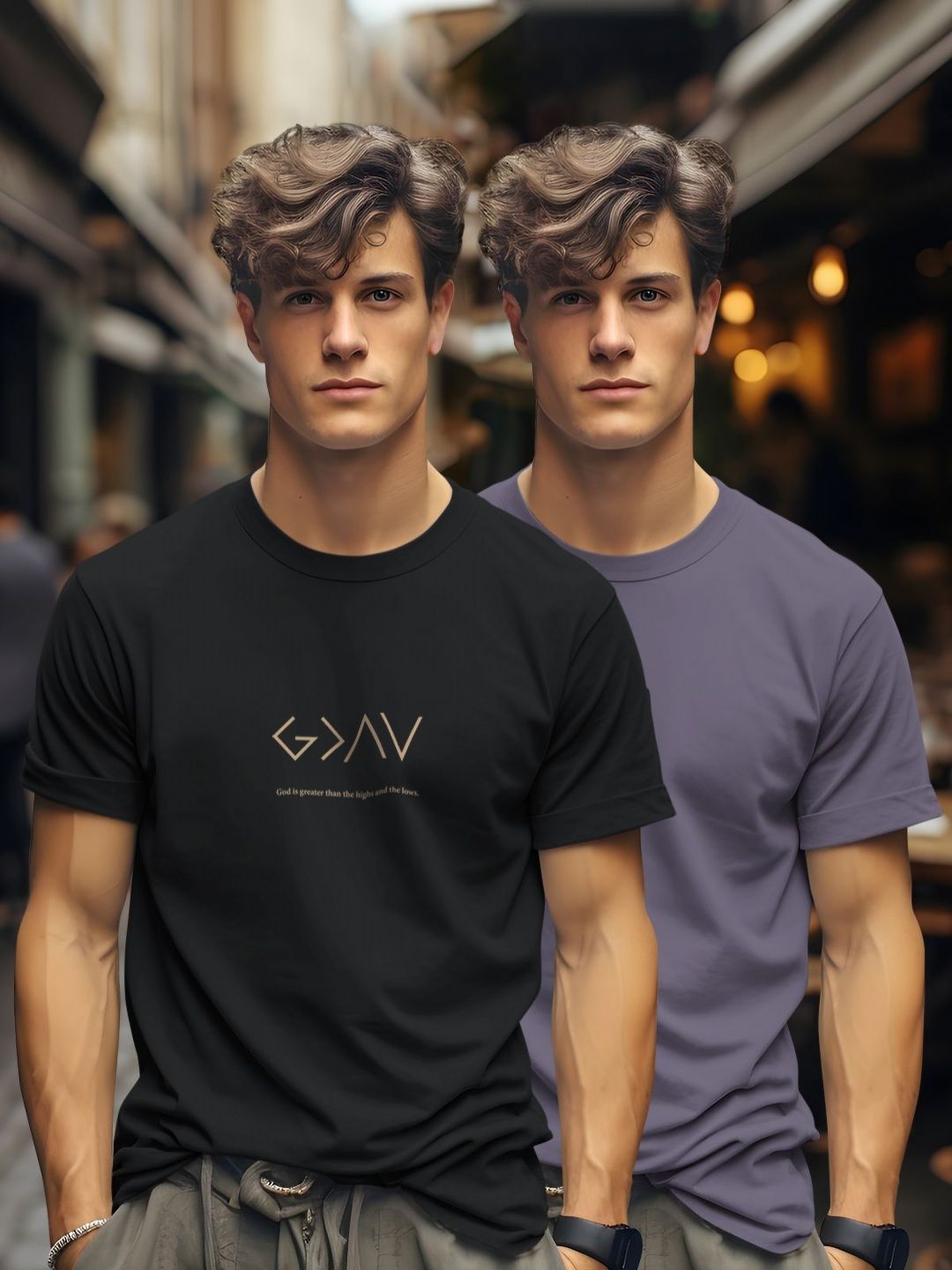 BULLMER Men Pack Of 2 Graphic Printed Round Neck Cotton T-shirts