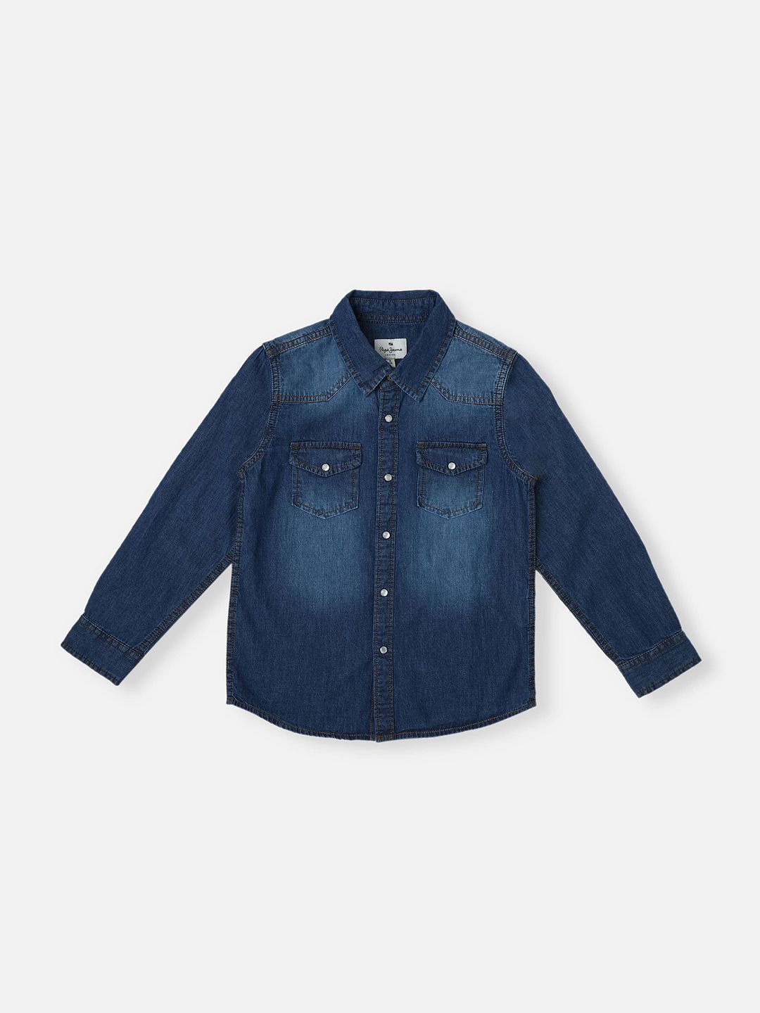 Pepe Jeans Boys Spread Collar Faded Cotton Casual Shirt
