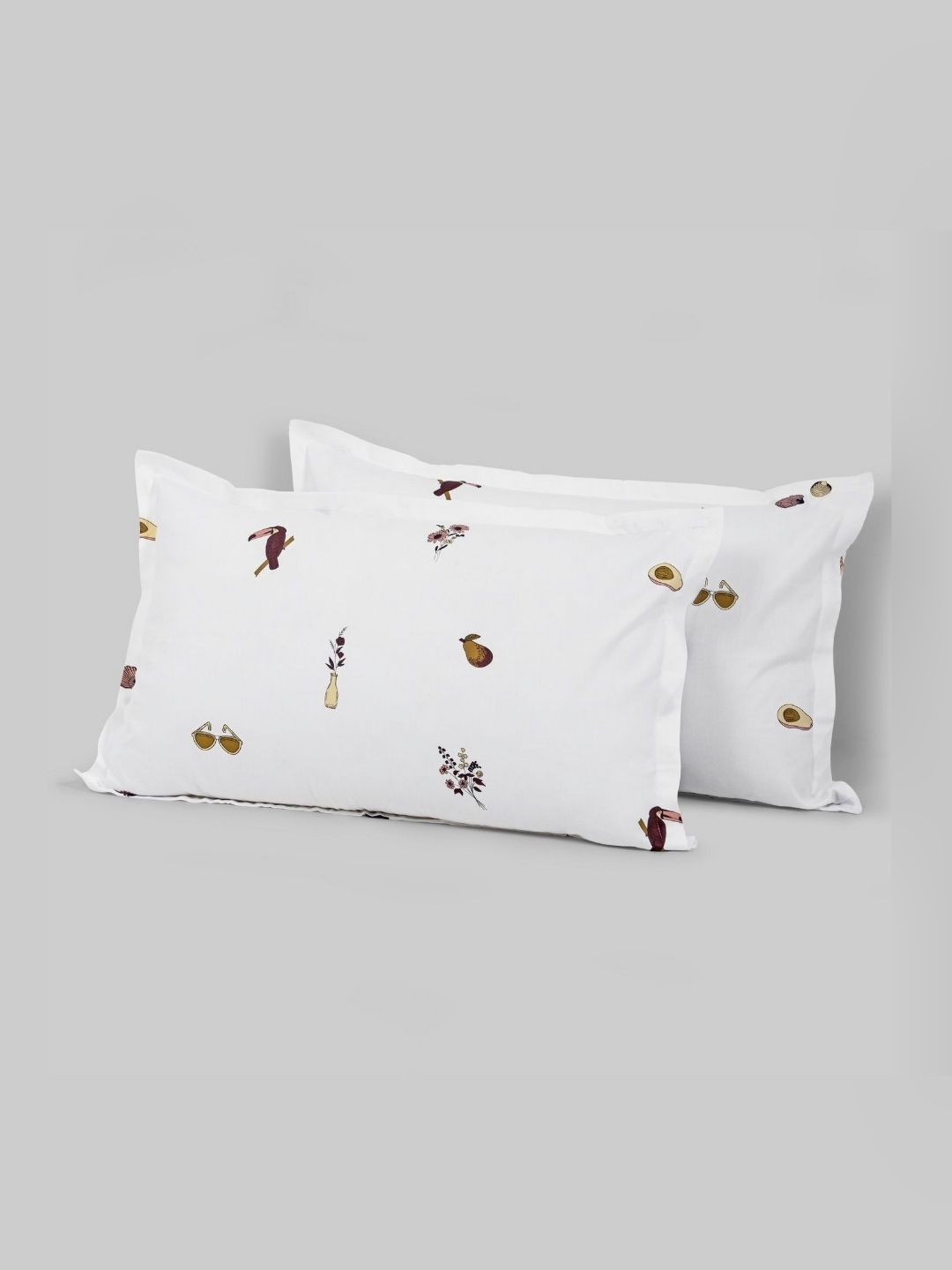 HOMEMONDE HOMEMONDE White & Brown 2 Pieces Printed 210TC Pure Cotton Rectangle Pillow Covers