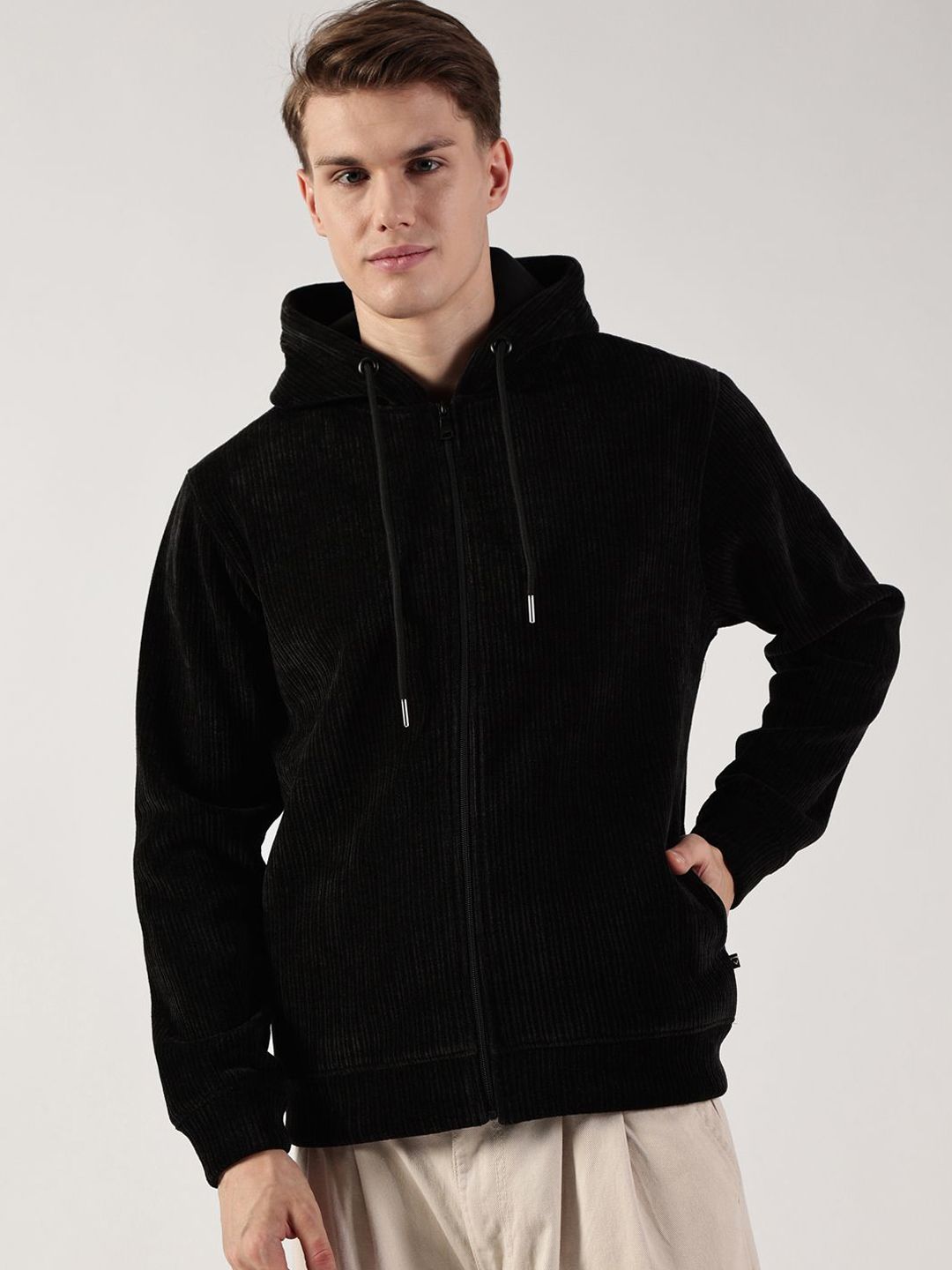 Thomas Scott Men Hooded Self Design Casual Bomber Jacket
